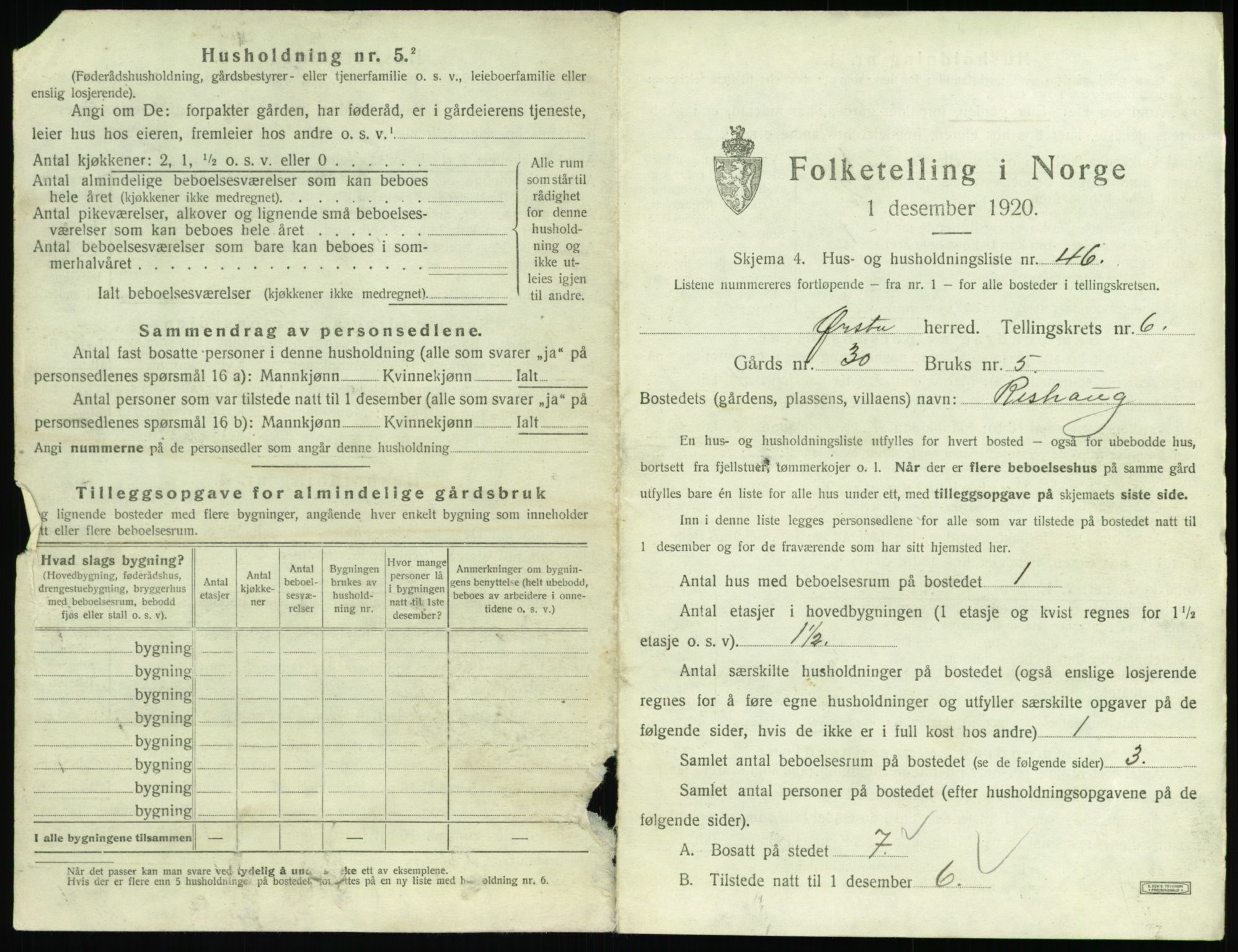 SAT, 1920 census for Ørsta, 1920, p. 696