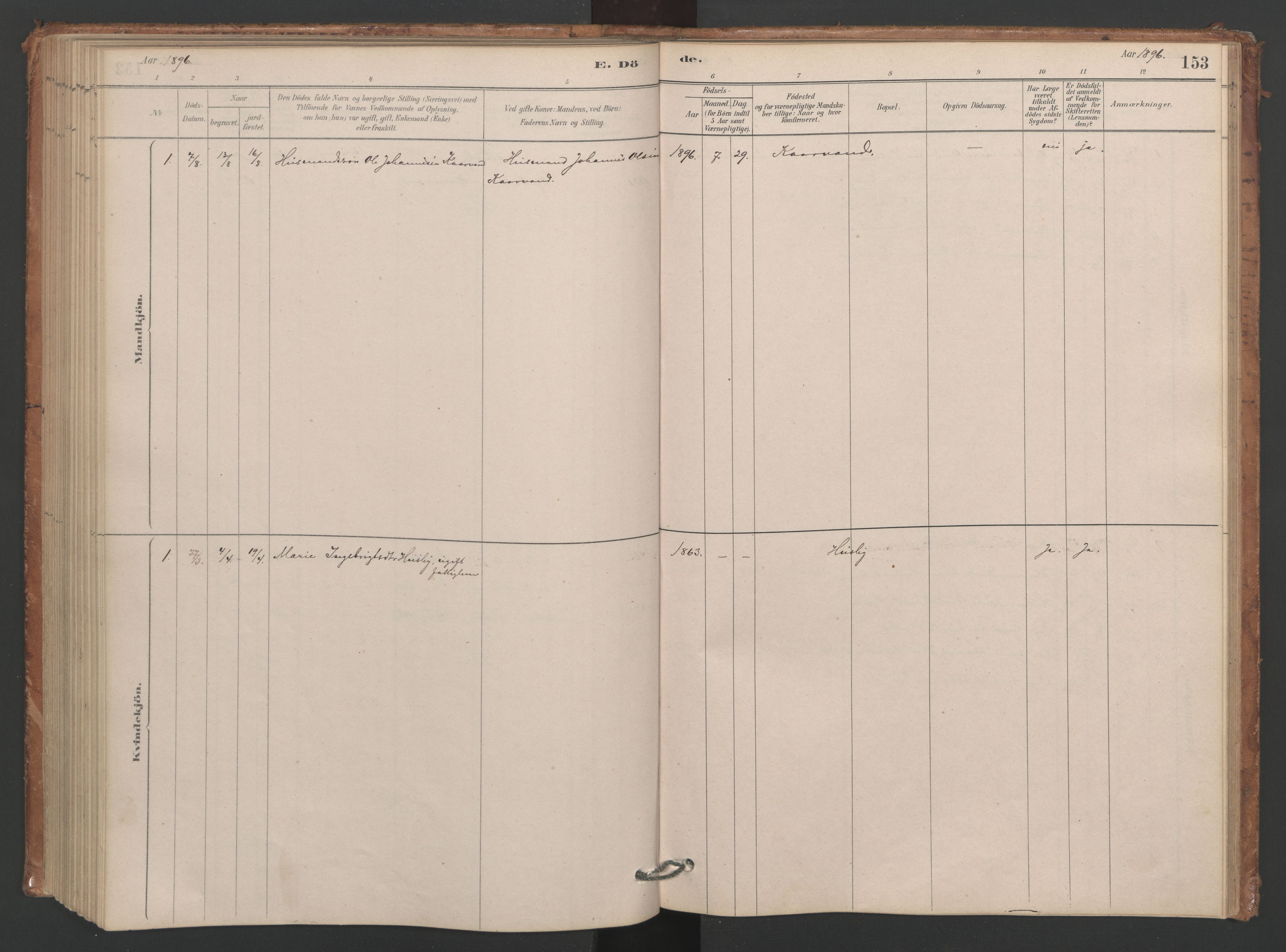 Ministerialprotokoller, klokkerbøker og fødselsregistre - Møre og Romsdal, SAT/A-1454/593/L1034: Parish register (official) no. 593A01, 1879-1911, p. 153