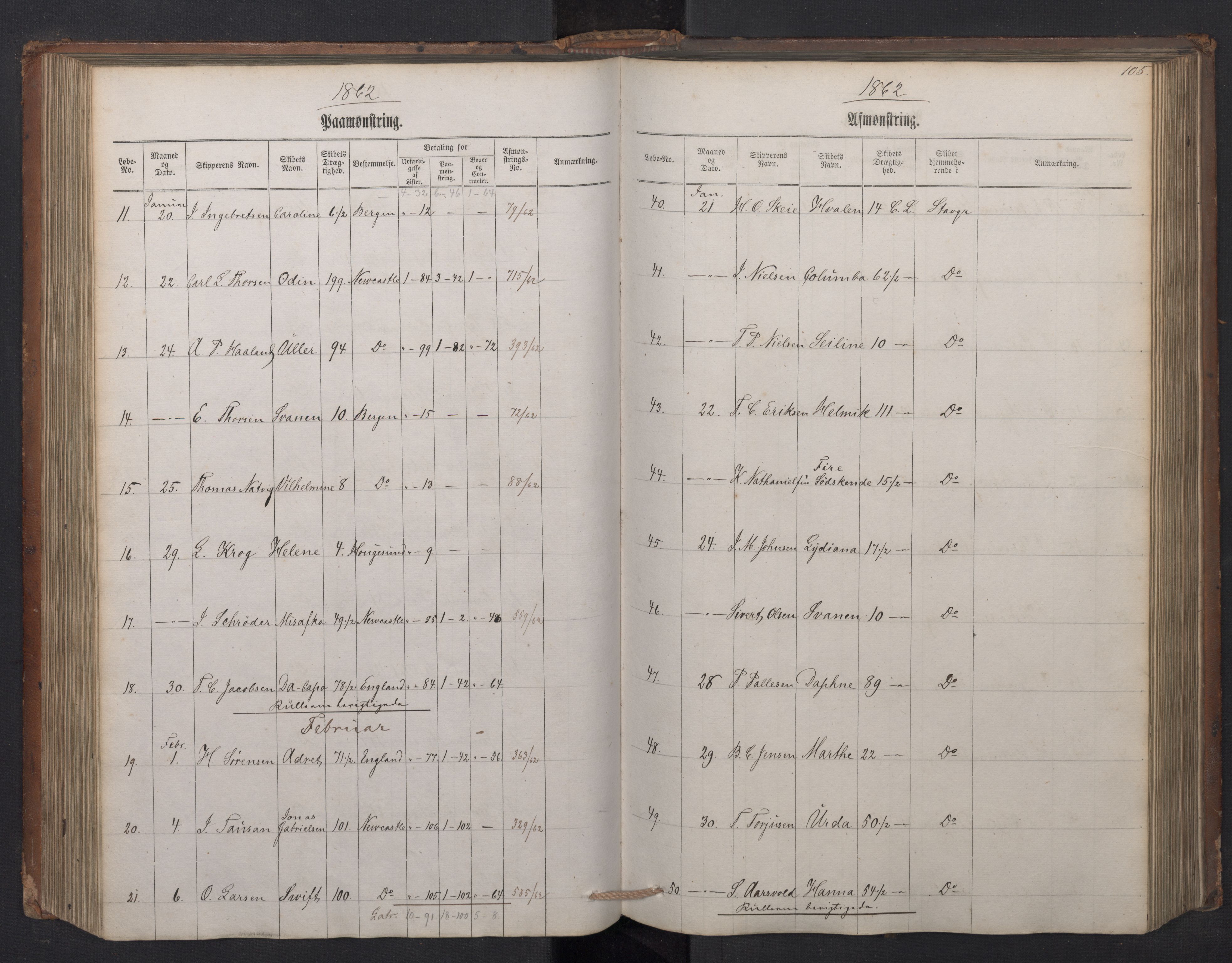 Stavanger sjømannskontor, SAST/A-102006/G/Ga/L0011: Mønstringsjournal, 1860-1864, p. 108