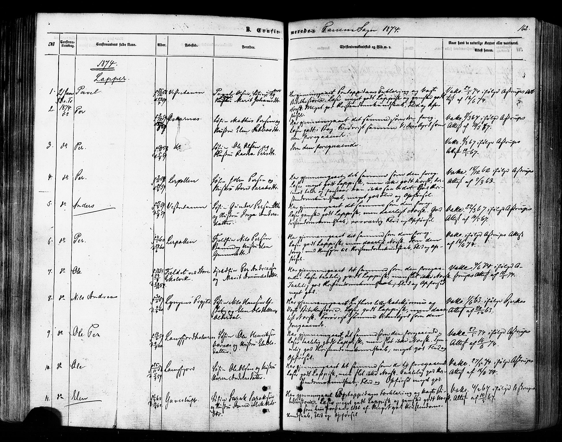 Tana sokneprestkontor, SATØ/S-1334/H/Ha/L0002kirke: Parish register (official) no. 2 /1, 1861-1877, p. 162