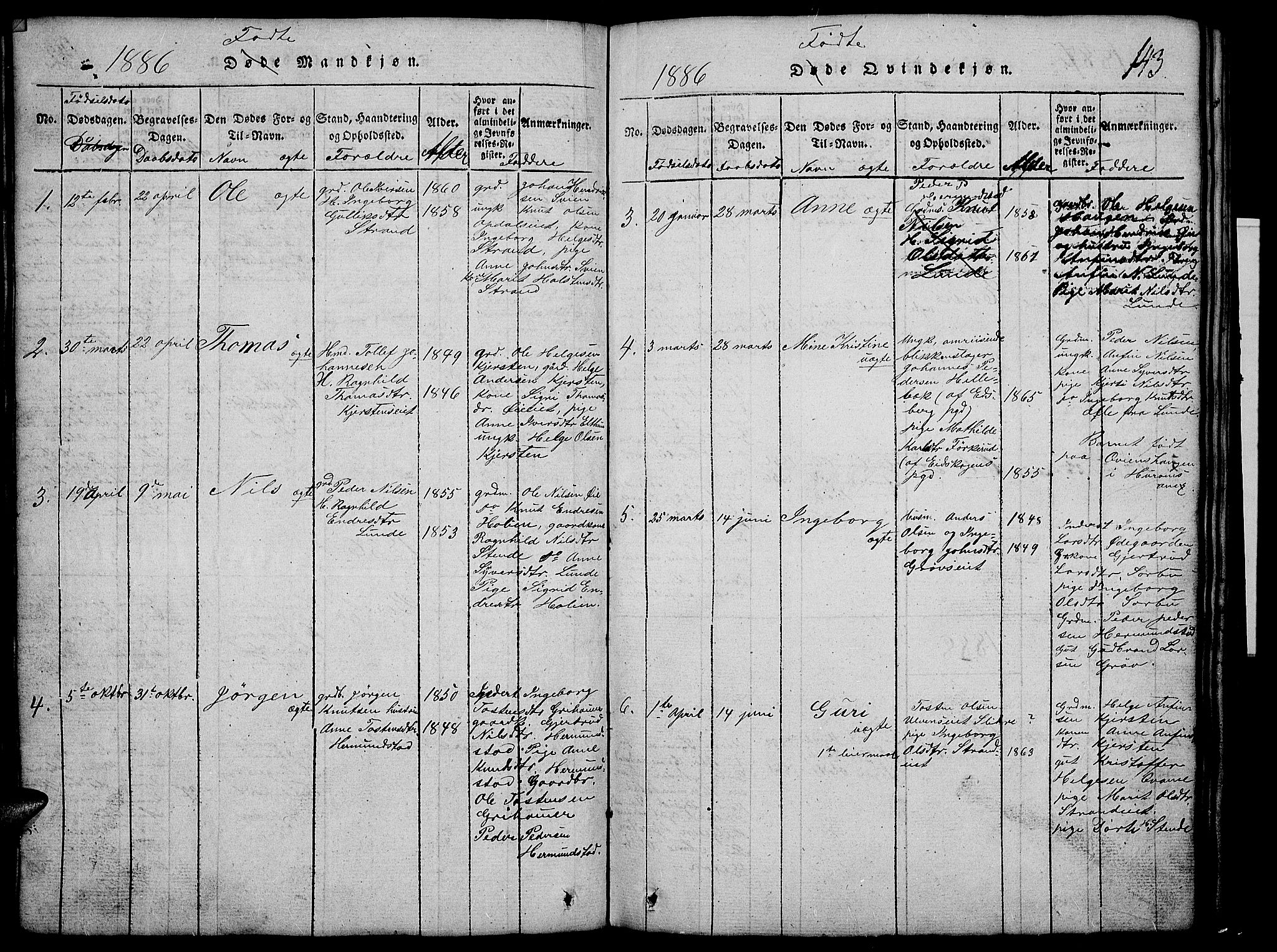 Vang prestekontor, Valdres, SAH/PREST-140/H/Hb/L0002: Parish register (copy) no. 2, 1814-1889, p. 143