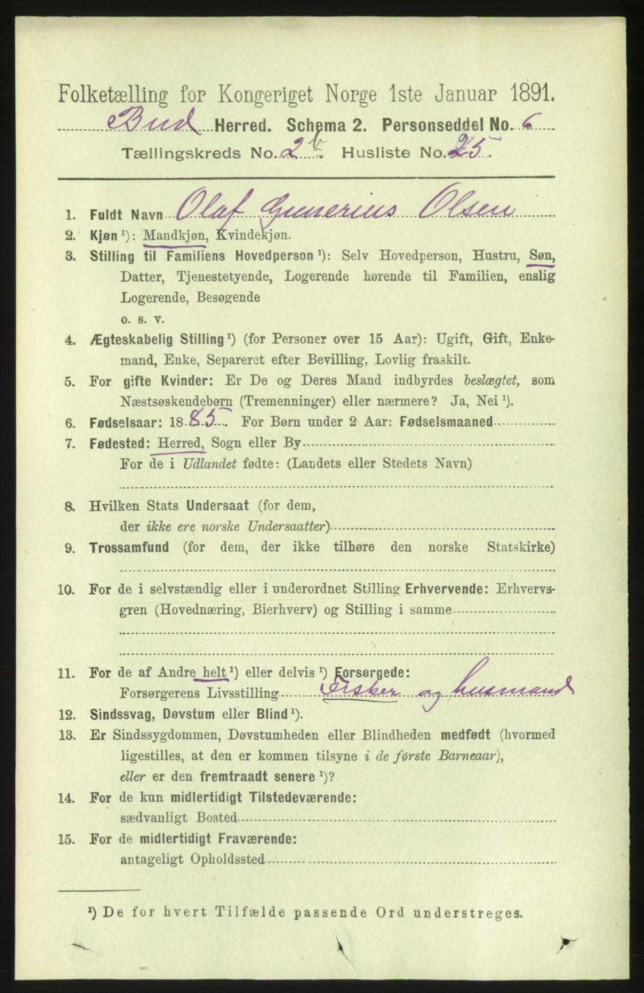 RA, 1891 census for 1549 Bud, 1891, p. 1378