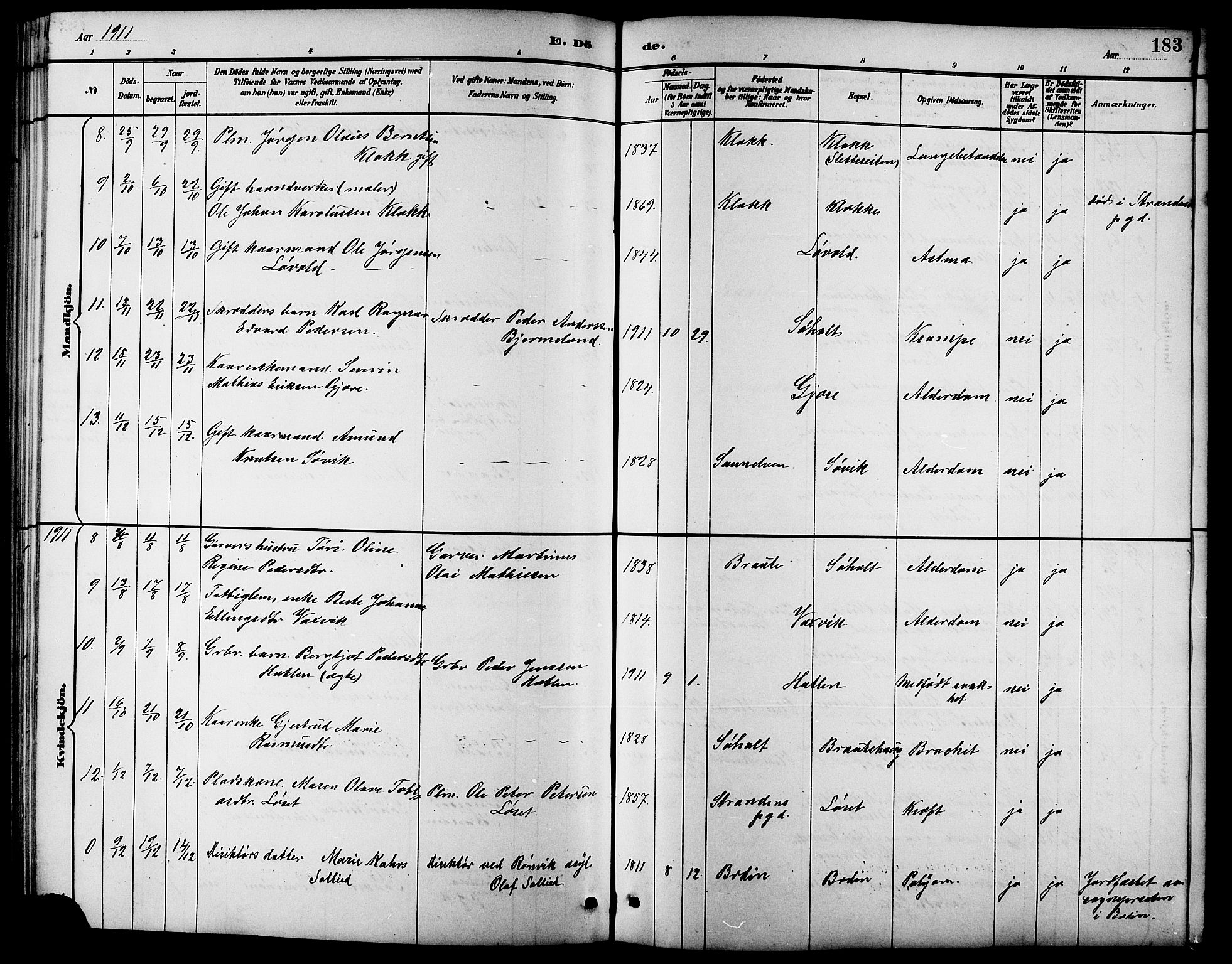 Ministerialprotokoller, klokkerbøker og fødselsregistre - Møre og Romsdal, AV/SAT-A-1454/522/L0327: Parish register (copy) no. 522C06, 1890-1915, p. 183