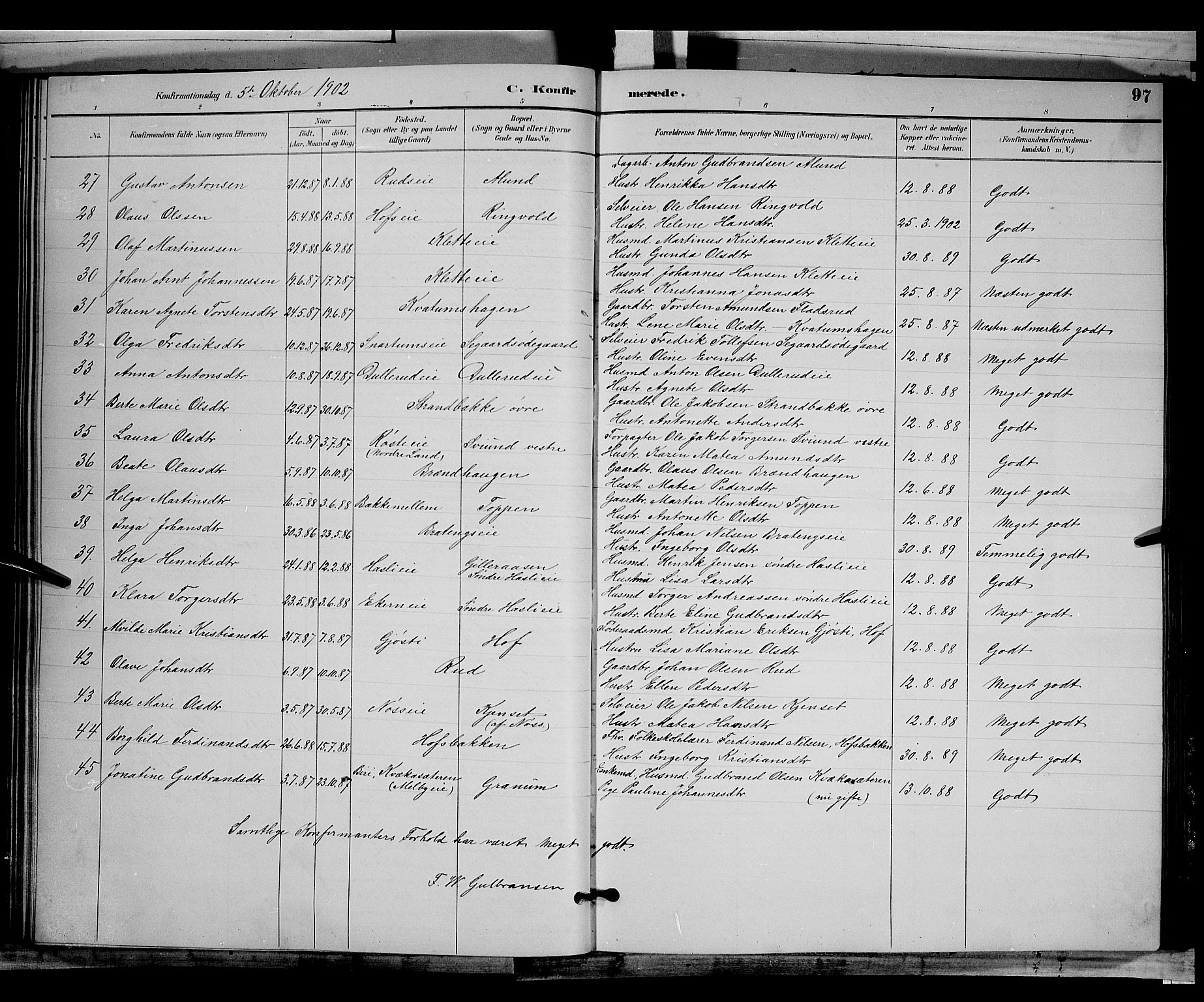 Biri prestekontor, SAH/PREST-096/H/Ha/Hab/L0003: Parish register (copy) no. 3, 1892-1905, p. 97