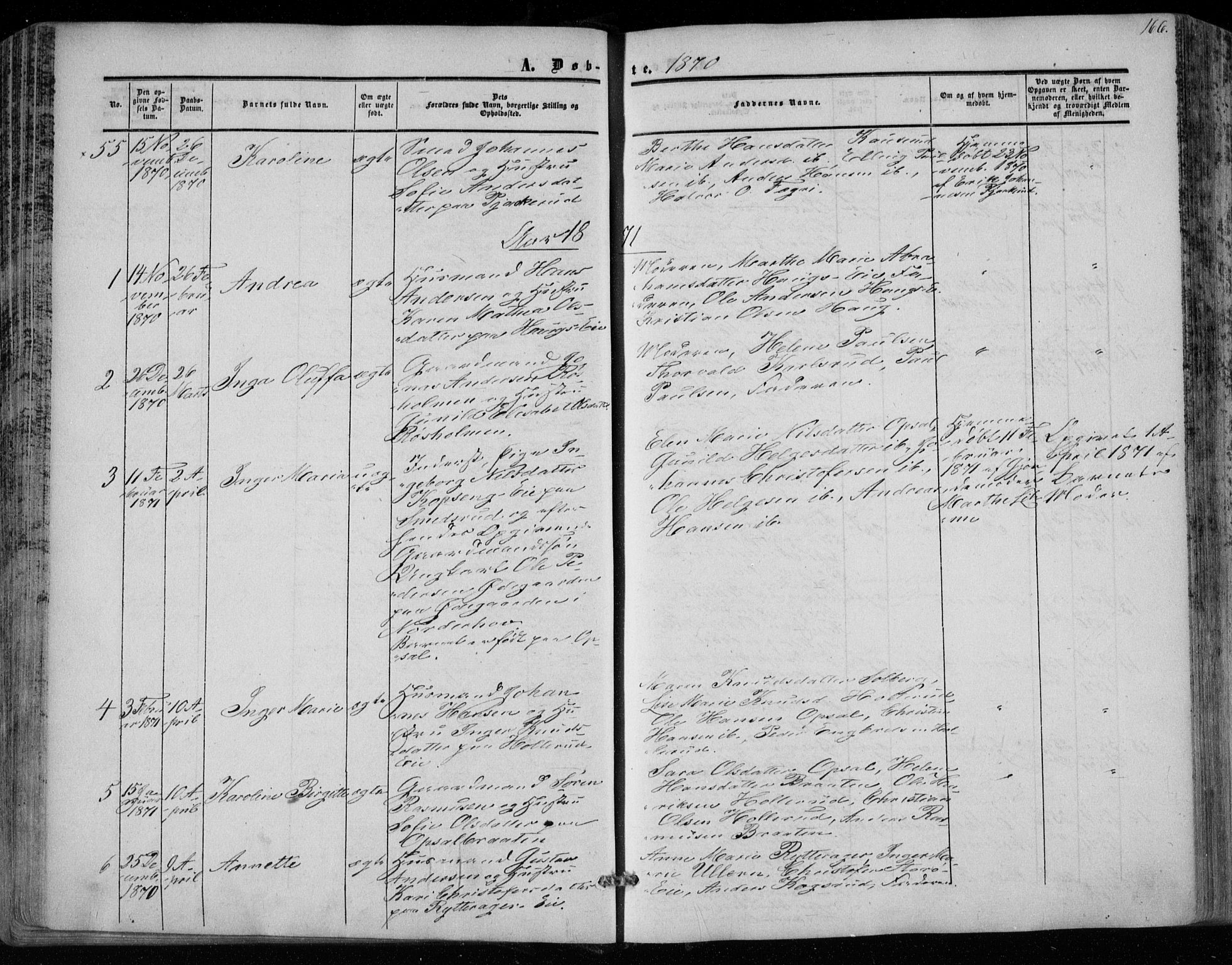 Hole kirkebøker, SAKO/A-228/F/Fa/L0006: Parish register (official) no. I 6, 1852-1872, p. 166