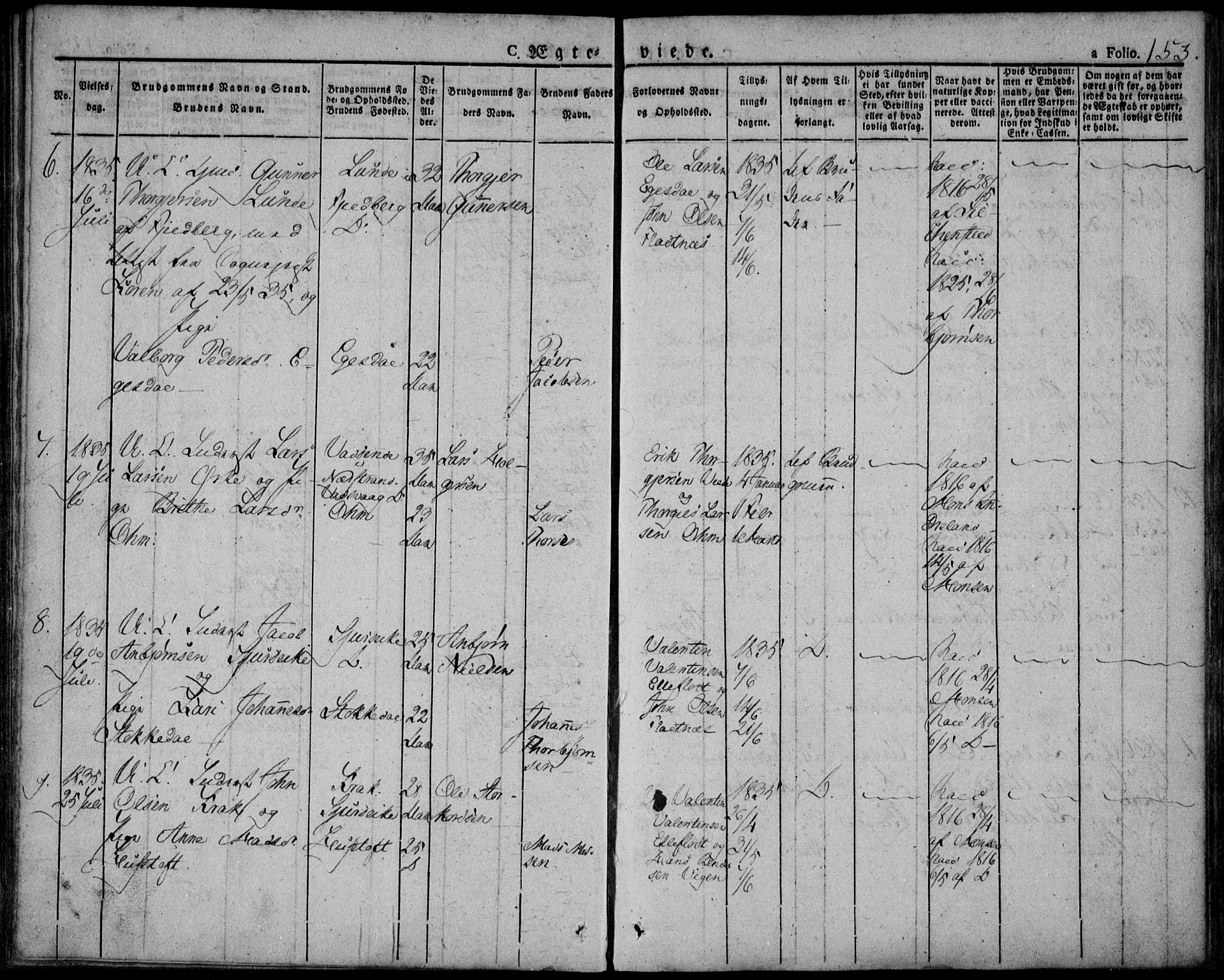 Skjold sokneprestkontor, AV/SAST-A-101847/H/Ha/Haa/L0005: Parish register (official) no. A 5, 1830-1856, p. 153