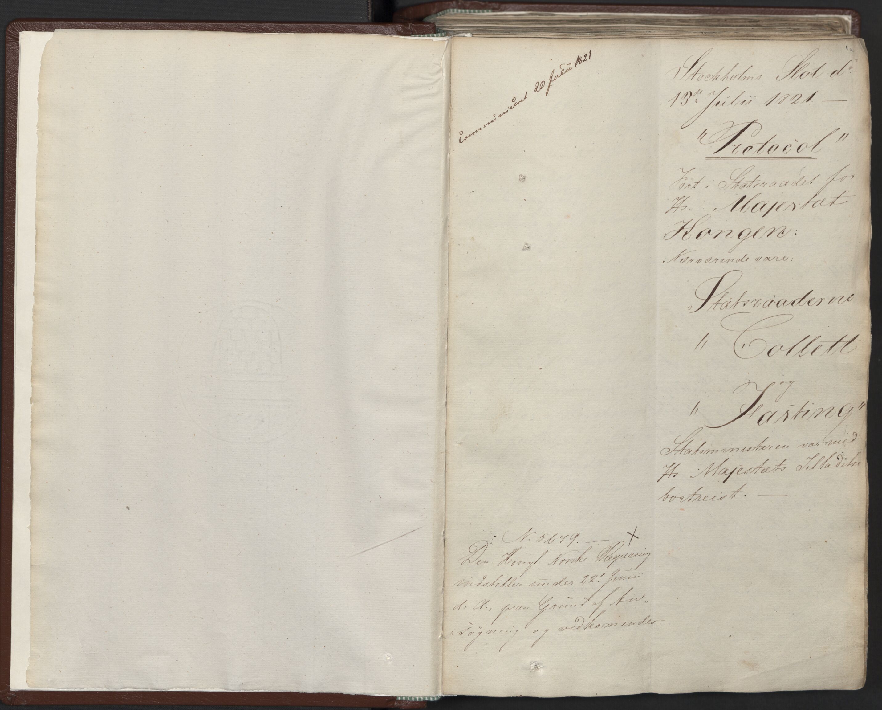 Statsrådssekretariatet, AV/RA-S-1001/A/Ab/L0012: Kgl. res. nr. 5679-6008 II, 1821, p. 1a