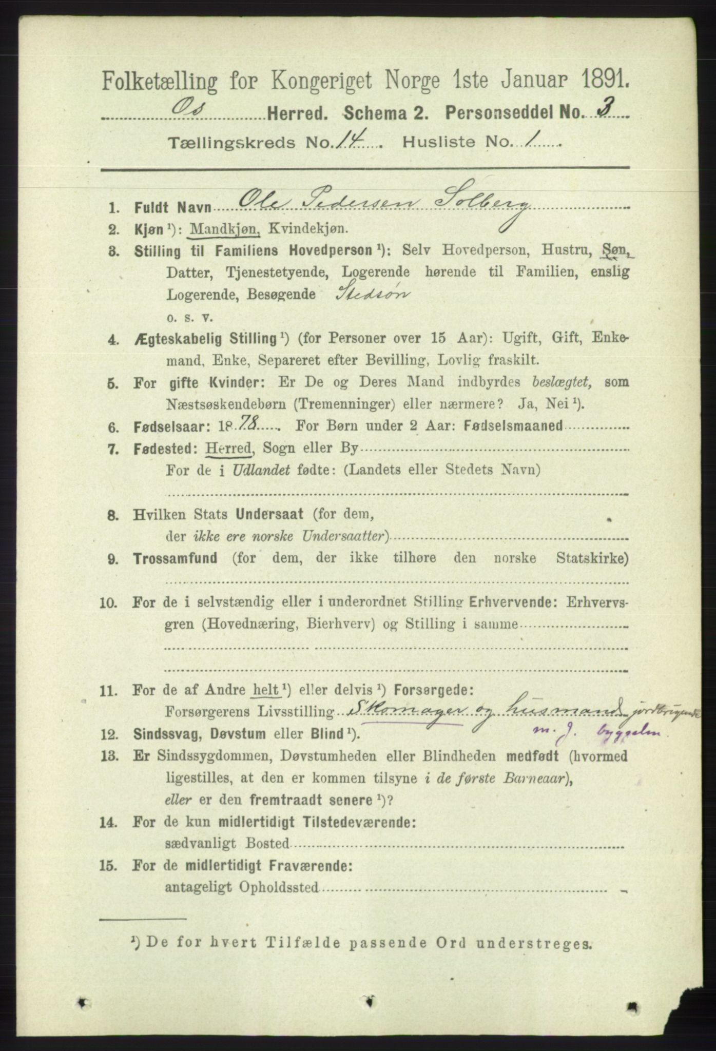 RA, 1891 census for 1243 Os, 1891, p. 3090