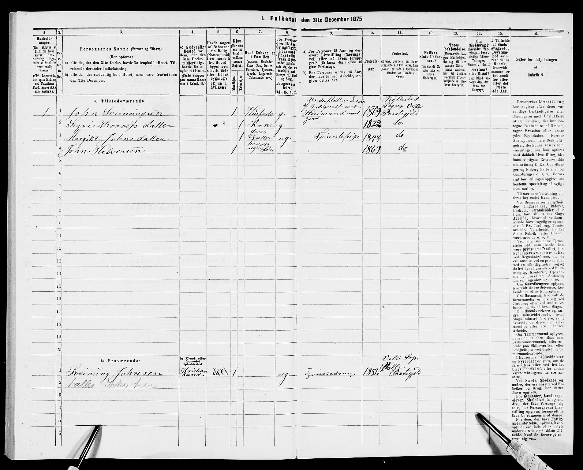 SAK, 1875 census for 0940P Valle, 1875, p. 148