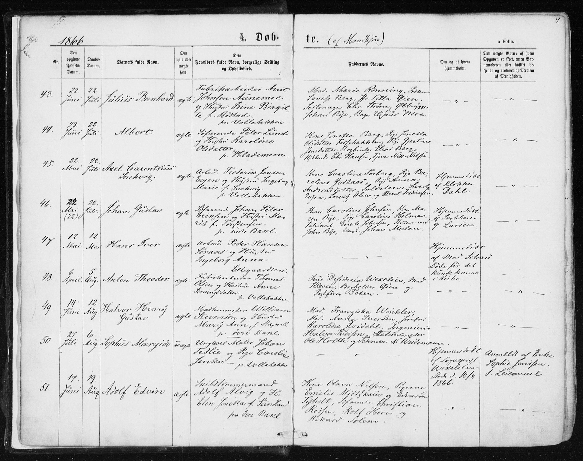 Ministerialprotokoller, klokkerbøker og fødselsregistre - Sør-Trøndelag, SAT/A-1456/604/L0186: Parish register (official) no. 604A07, 1866-1877, p. 7