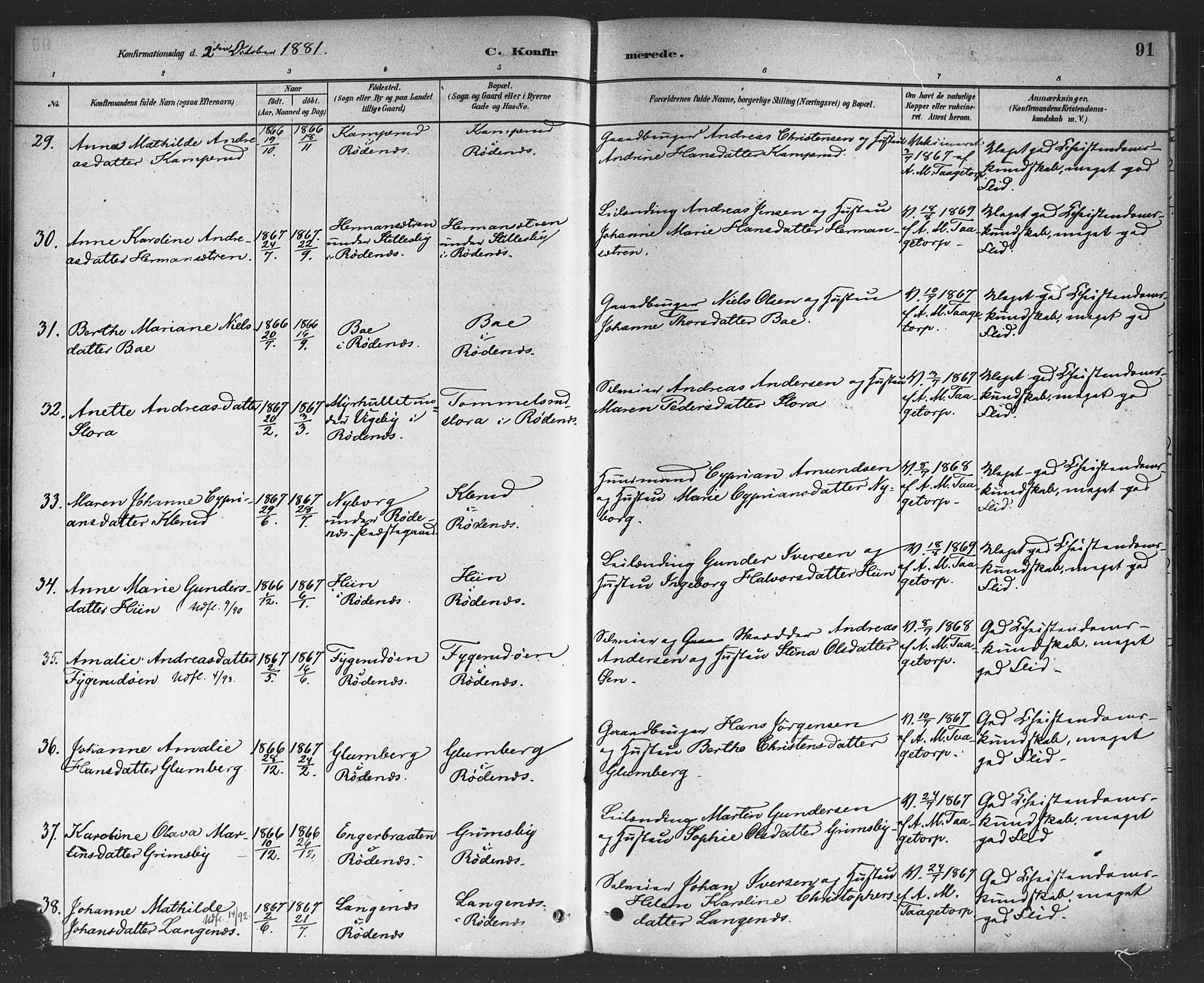 Rødenes prestekontor Kirkebøker, AV/SAO-A-2005/F/Fa/L0009: Parish register (official) no. I 9, 1880-1889, p. 91