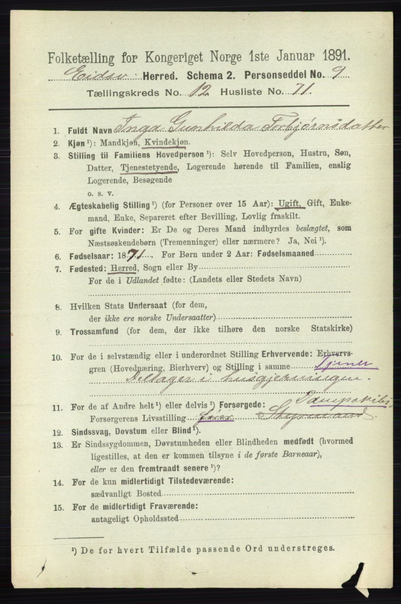 RA, 1891 census for 0237 Eidsvoll, 1891, p. 8921