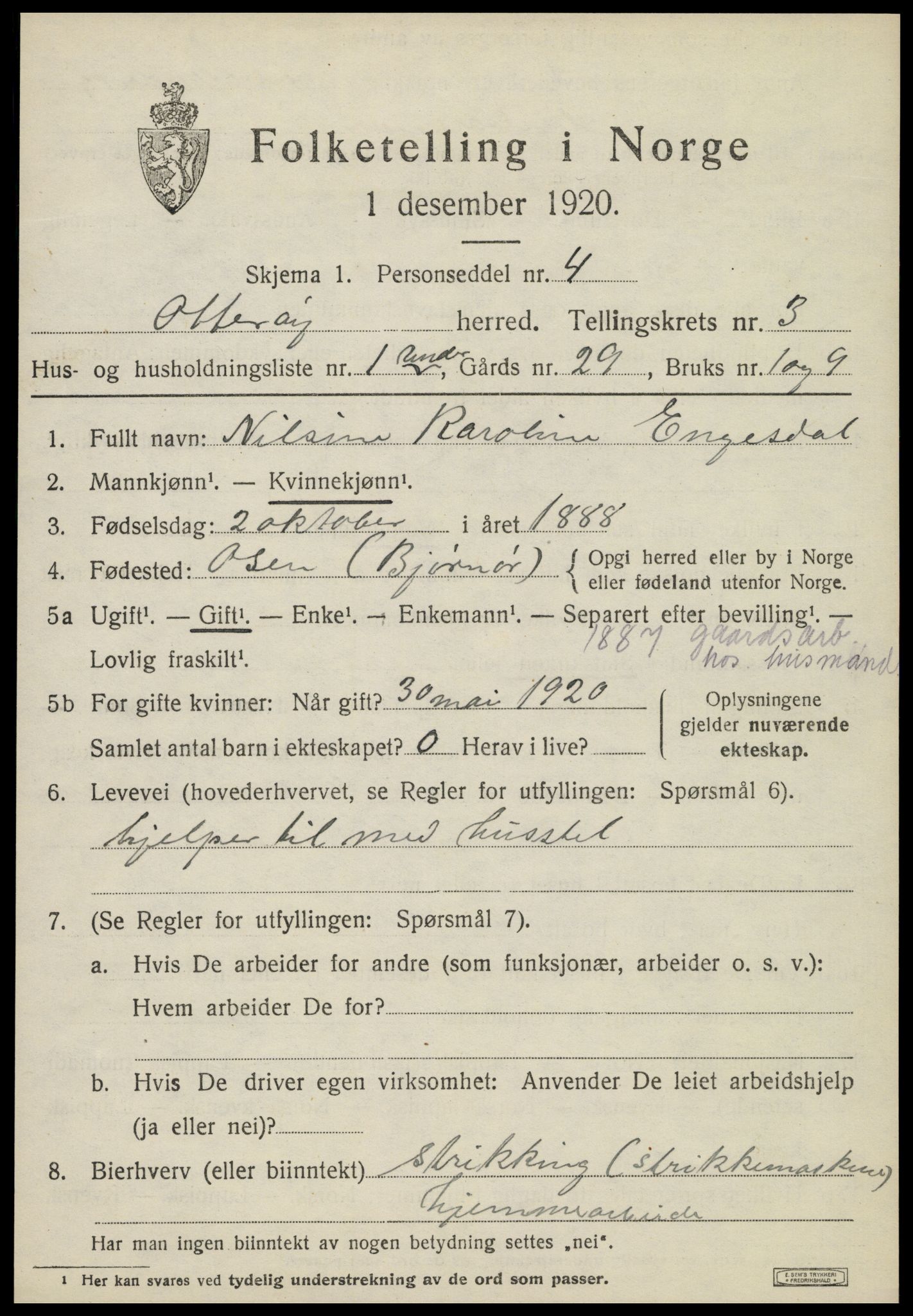 SAT, 1920 census for Otterøy, 1920, p. 1411