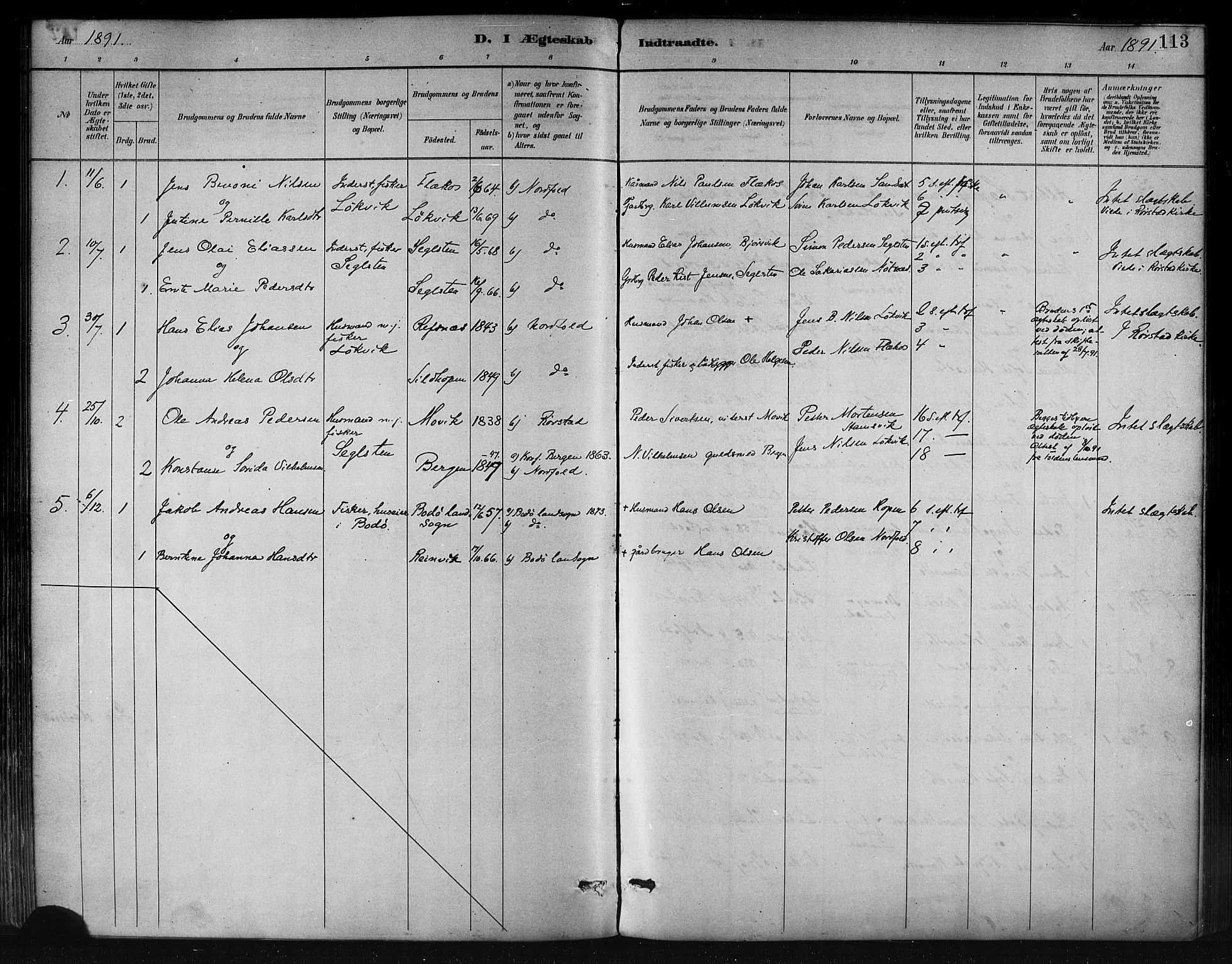 Ministerialprotokoller, klokkerbøker og fødselsregistre - Nordland, AV/SAT-A-1459/858/L0831: Parish register (official) no. 858A01, 1884-1902, p. 113