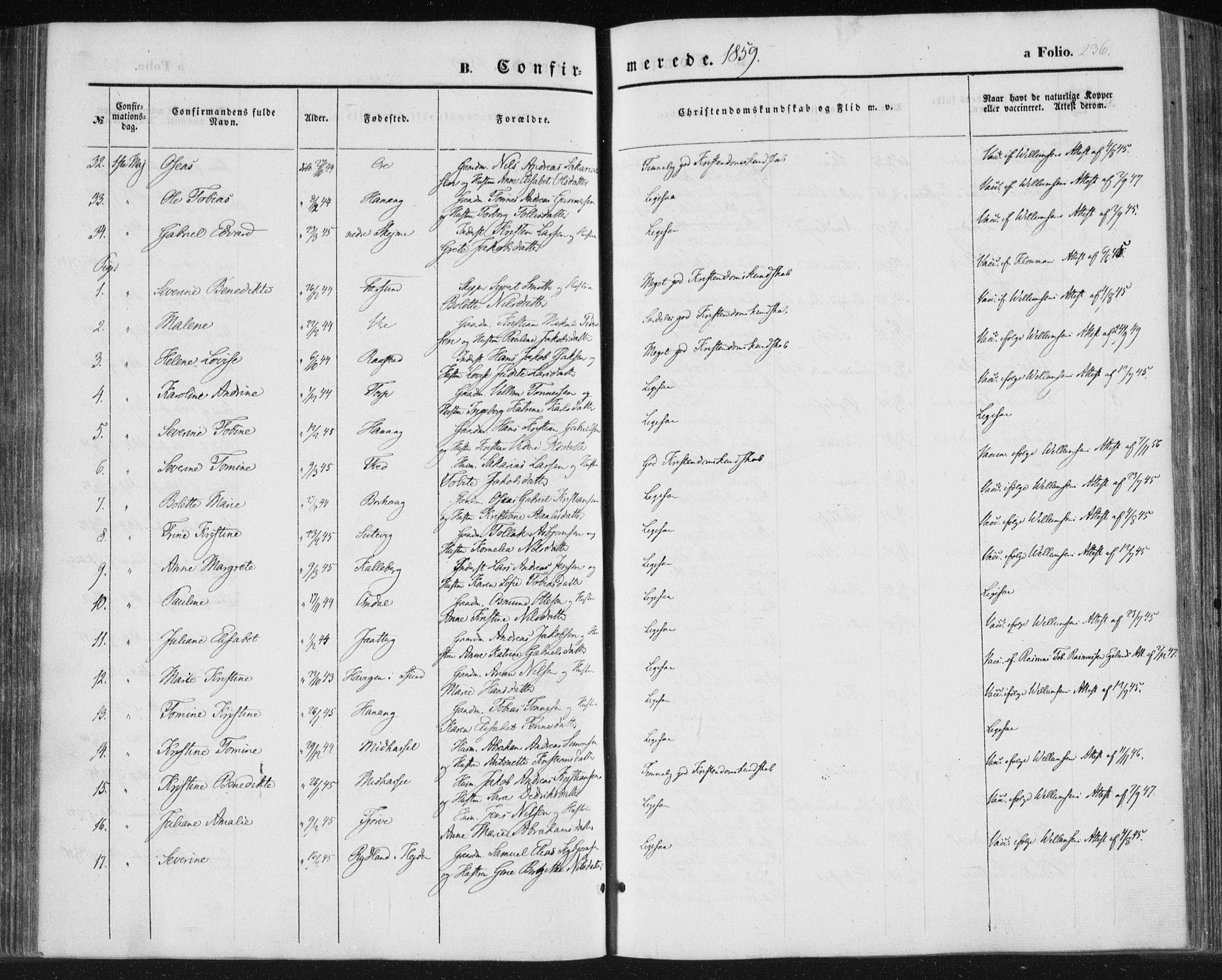 Lista sokneprestkontor, AV/SAK-1111-0027/F/Fa/L0010: Parish register (official) no. A 10, 1846-1861, p. 236