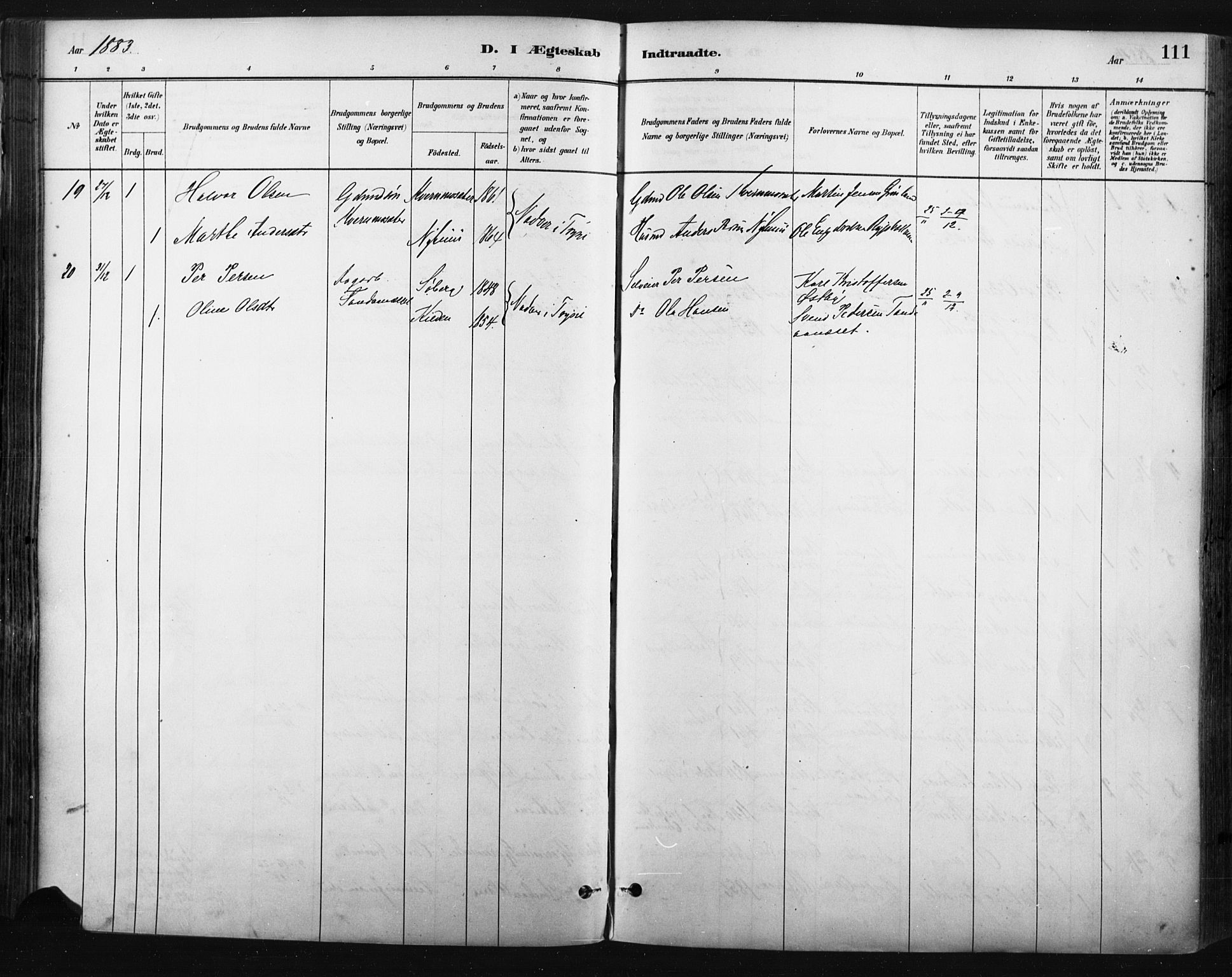 Trysil prestekontor, SAH/PREST-046/H/Ha/Haa/L0009: Parish register (official) no. 9, 1881-1897, p. 111