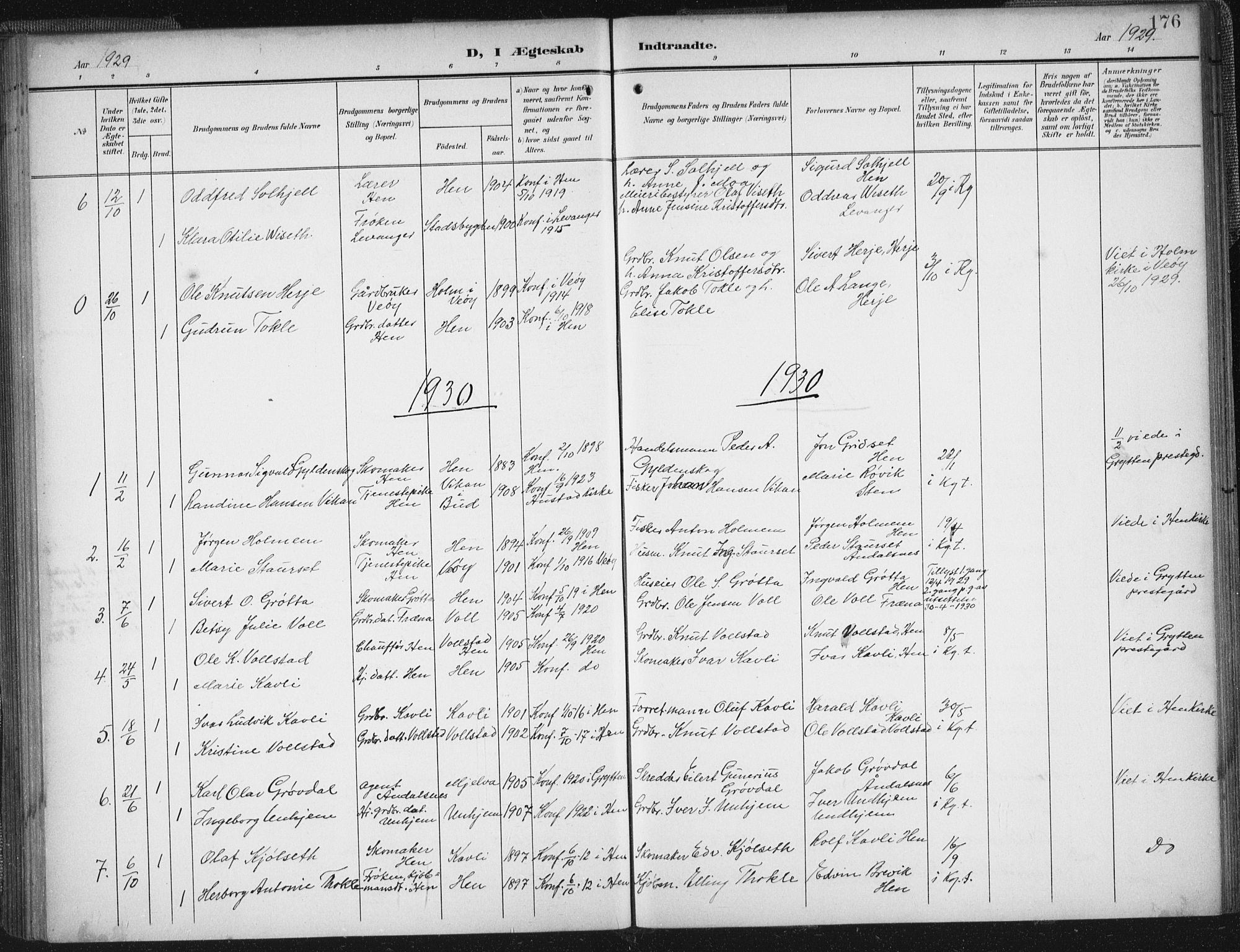 Ministerialprotokoller, klokkerbøker og fødselsregistre - Møre og Romsdal, SAT/A-1454/545/L0589: Parish register (copy) no. 545C03, 1902-1937, p. 176