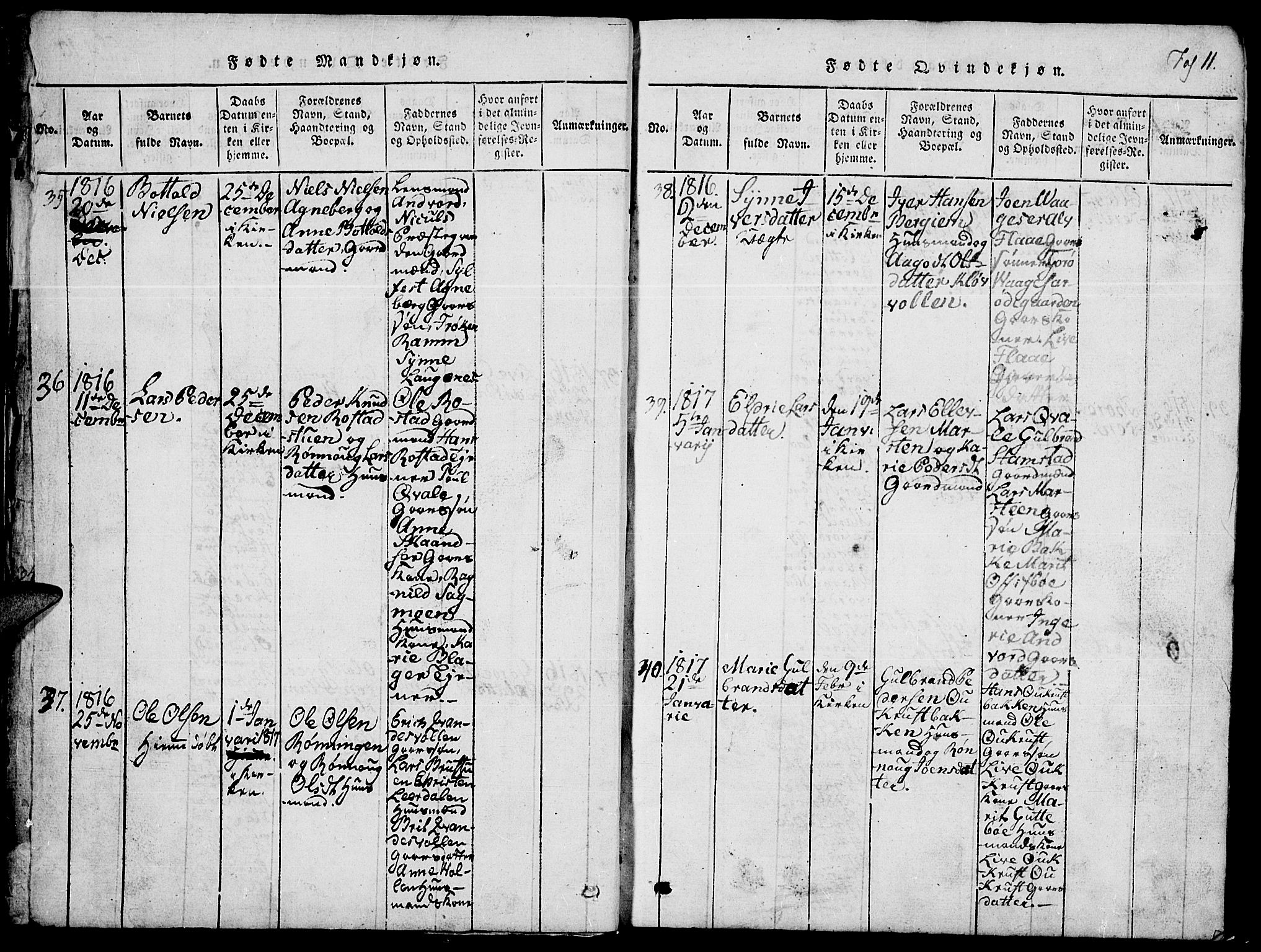 Lom prestekontor, SAH/PREST-070/L/L0001: Parish register (copy) no. 1, 1815-1836, p. 11