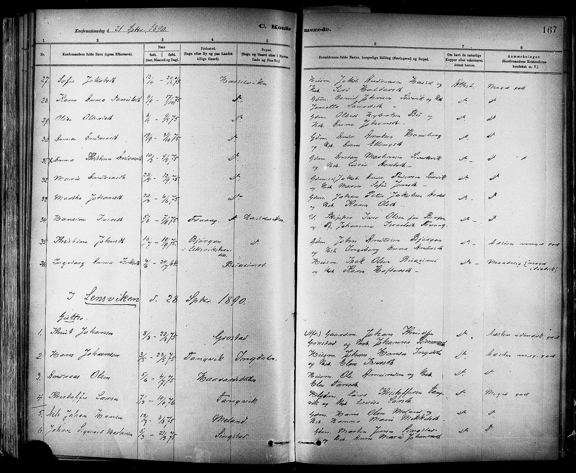 Ministerialprotokoller, klokkerbøker og fødselsregistre - Sør-Trøndelag, AV/SAT-A-1456/647/L0634: Parish register (official) no. 647A01, 1885-1896, p. 167