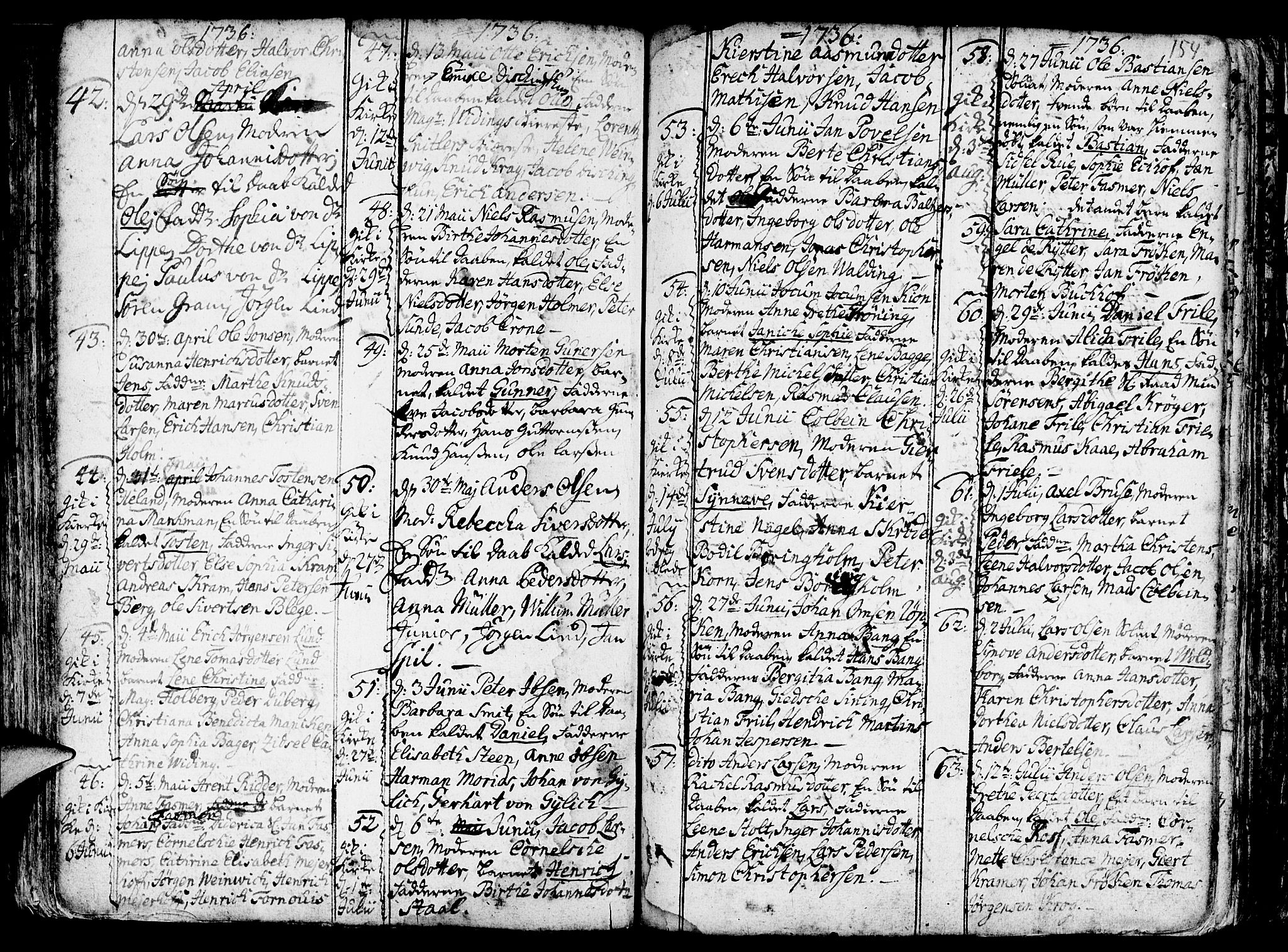 Nykirken Sokneprestembete, AV/SAB-A-77101/H/Haa/L0003: Parish register (official) no. A 3, 1717-1764, p. 154