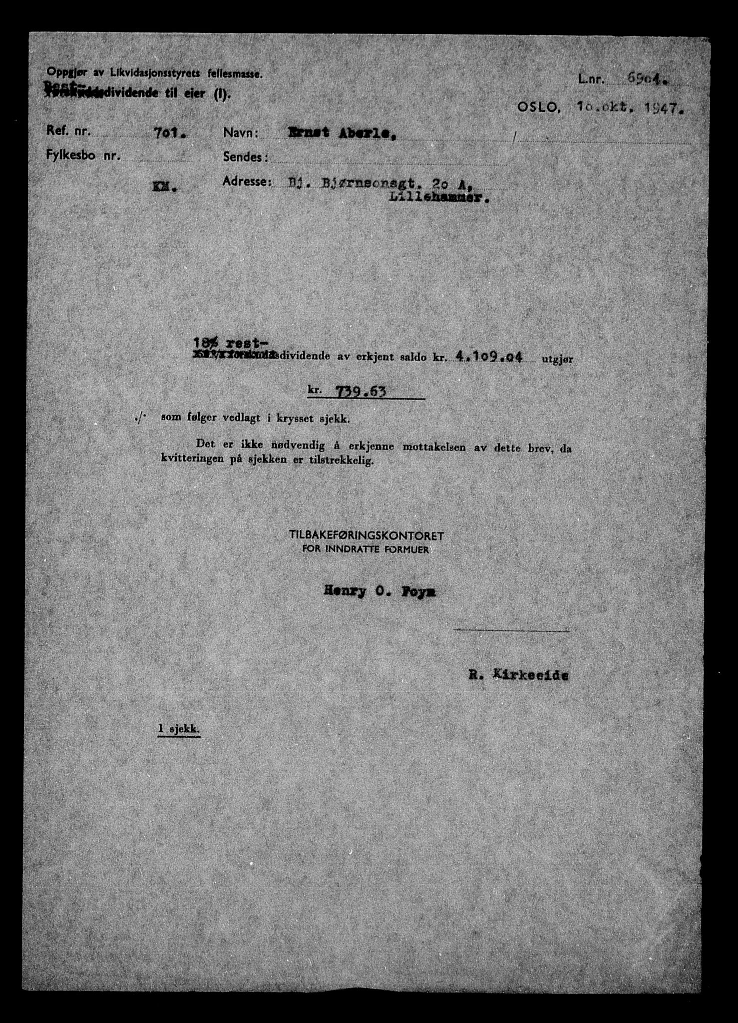 Justisdepartementet, Tilbakeføringskontoret for inndratte formuer, AV/RA-S-1564/H/Hc/Hcd/L0989: --, 1945-1947, p. 6