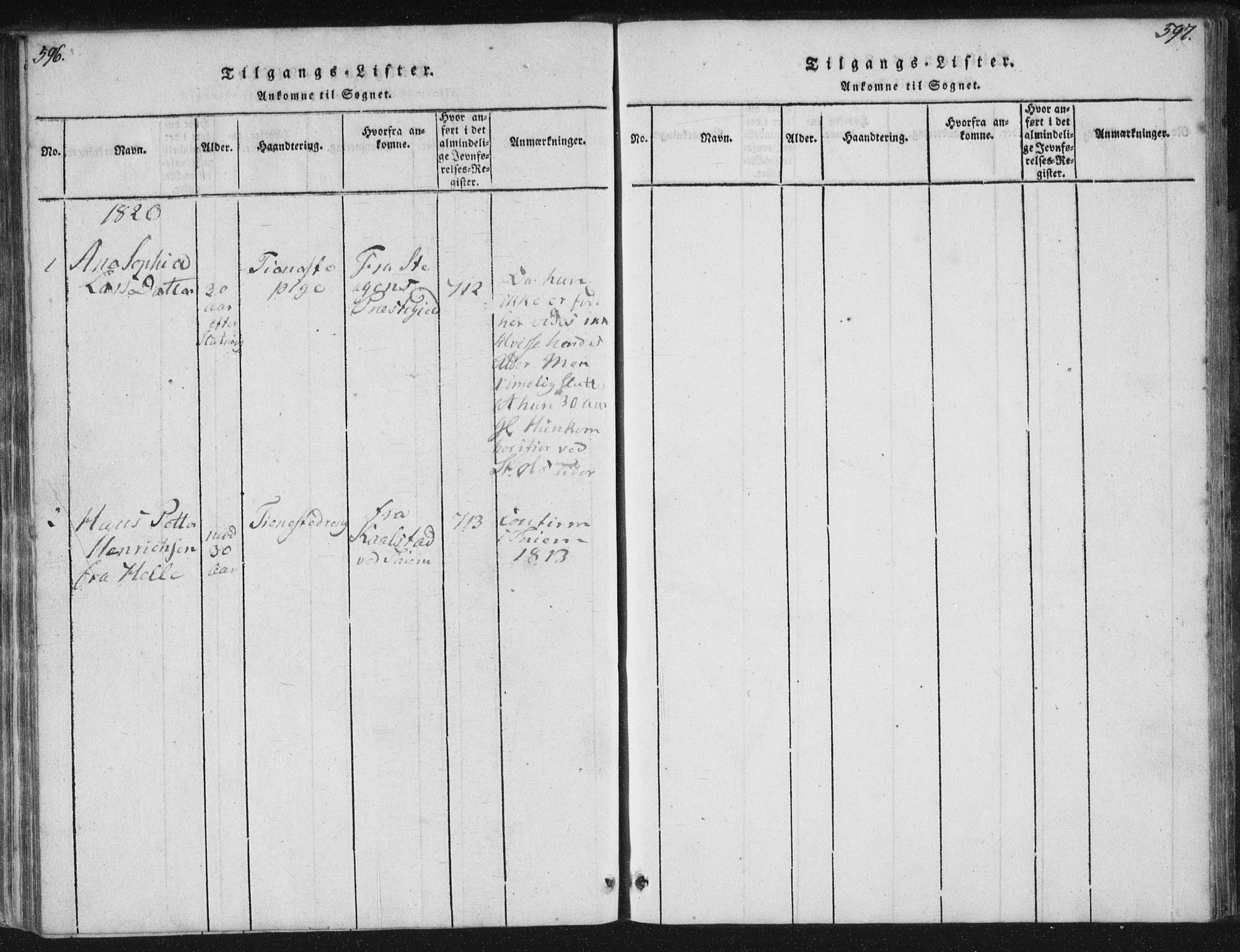 Ministerialprotokoller, klokkerbøker og fødselsregistre - Nordland, AV/SAT-A-1459/881/L1164: Parish register (copy) no. 881C01, 1818-1853, p. 596-597