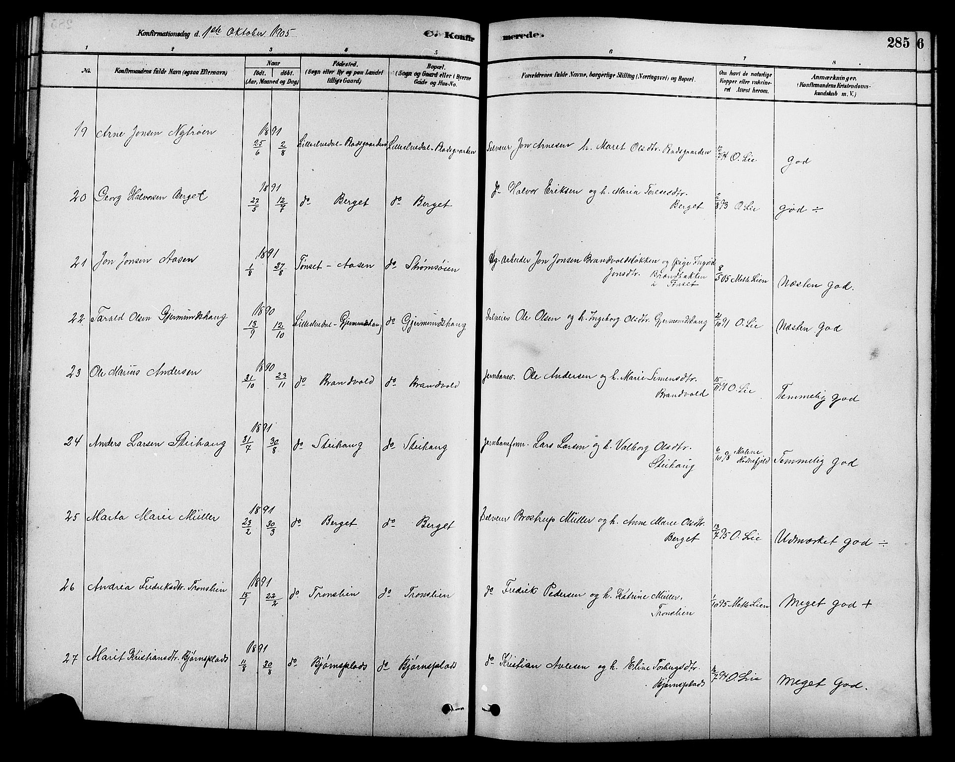 Alvdal prestekontor, SAH/PREST-060/H/Ha/Hab/L0003: Parish register (copy) no. 3, 1878-1907, p. 285
