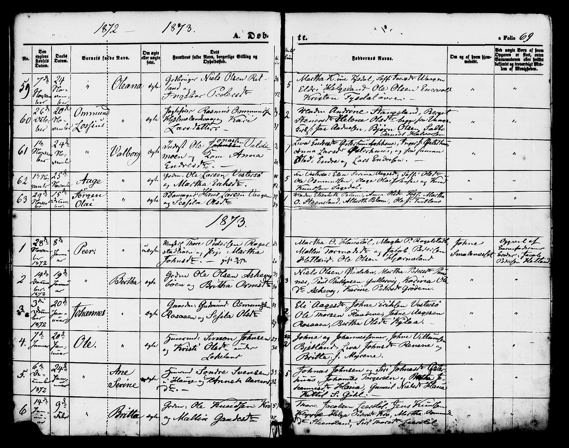 Hjelmeland sokneprestkontor, SAST/A-101843/01/IV/L0011: Parish register (official) no. A 11, 1861-1878, p. 69