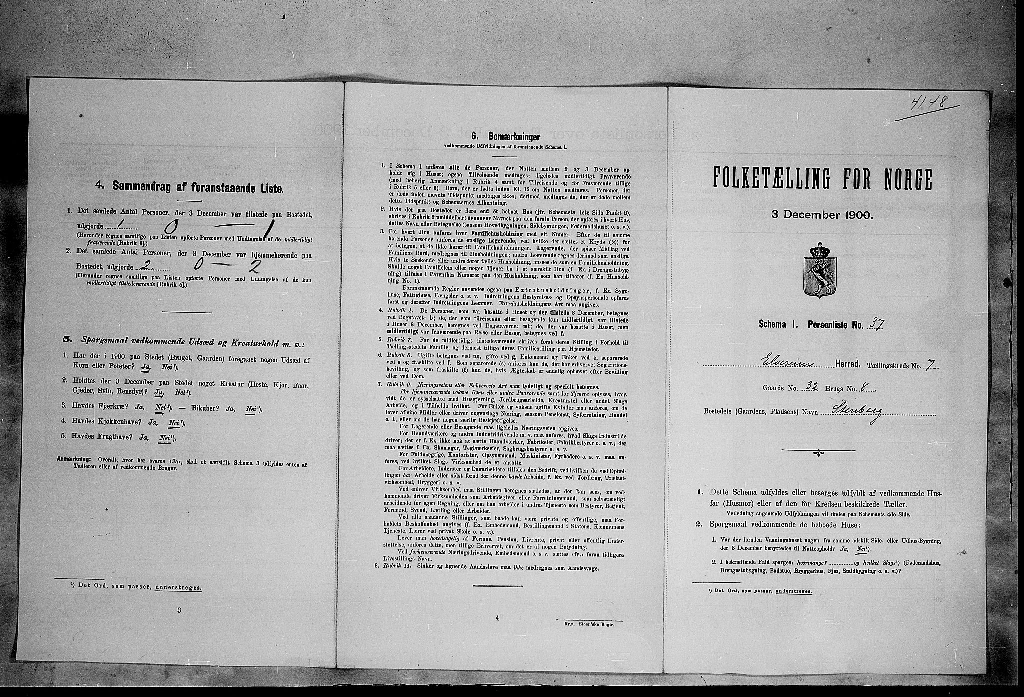 SAH, 1900 census for Elverum, 1900, p. 867