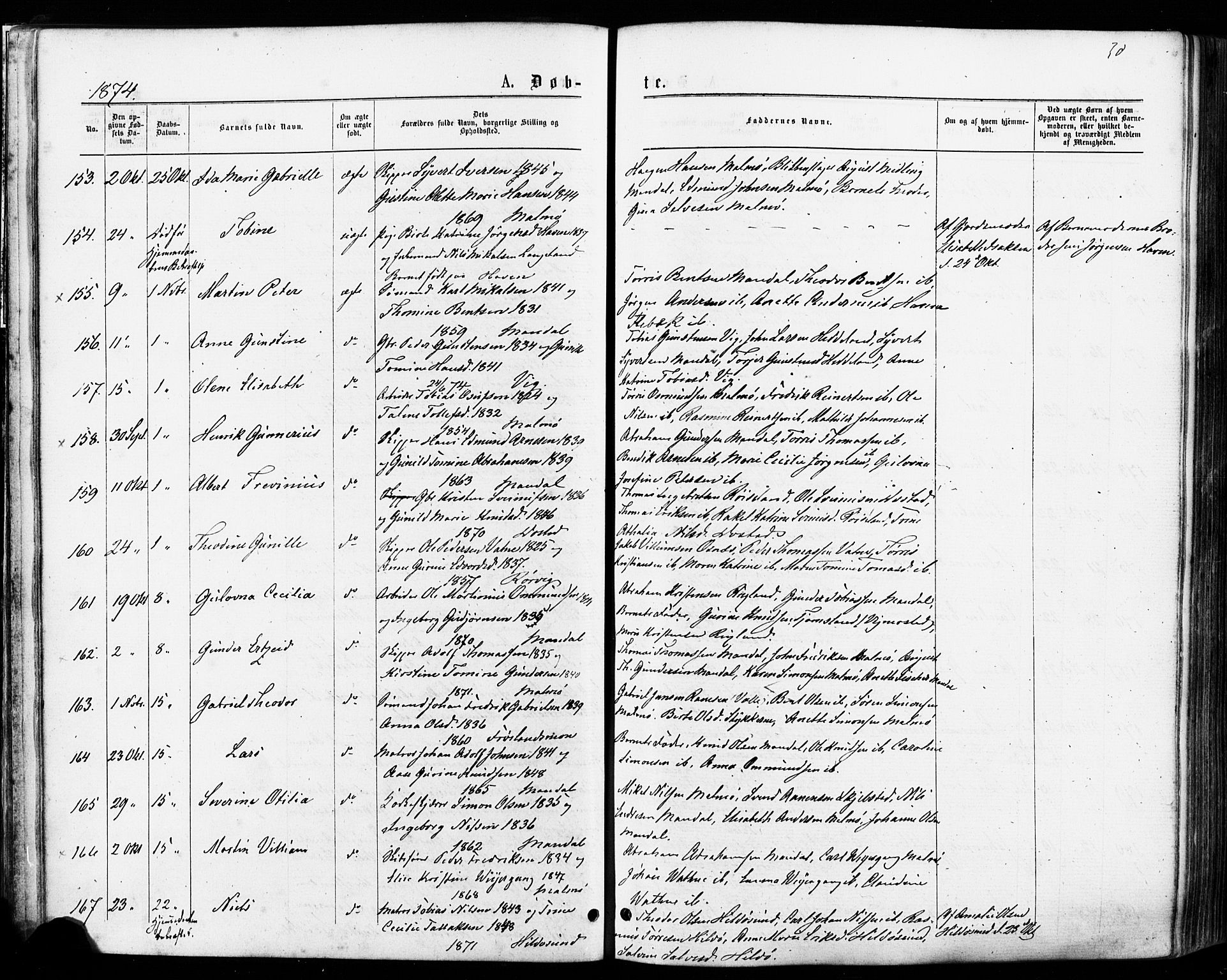 Mandal sokneprestkontor, AV/SAK-1111-0030/F/Fa/Faa/L0015: Parish register (official) no. A 15, 1873-1879, p. 30