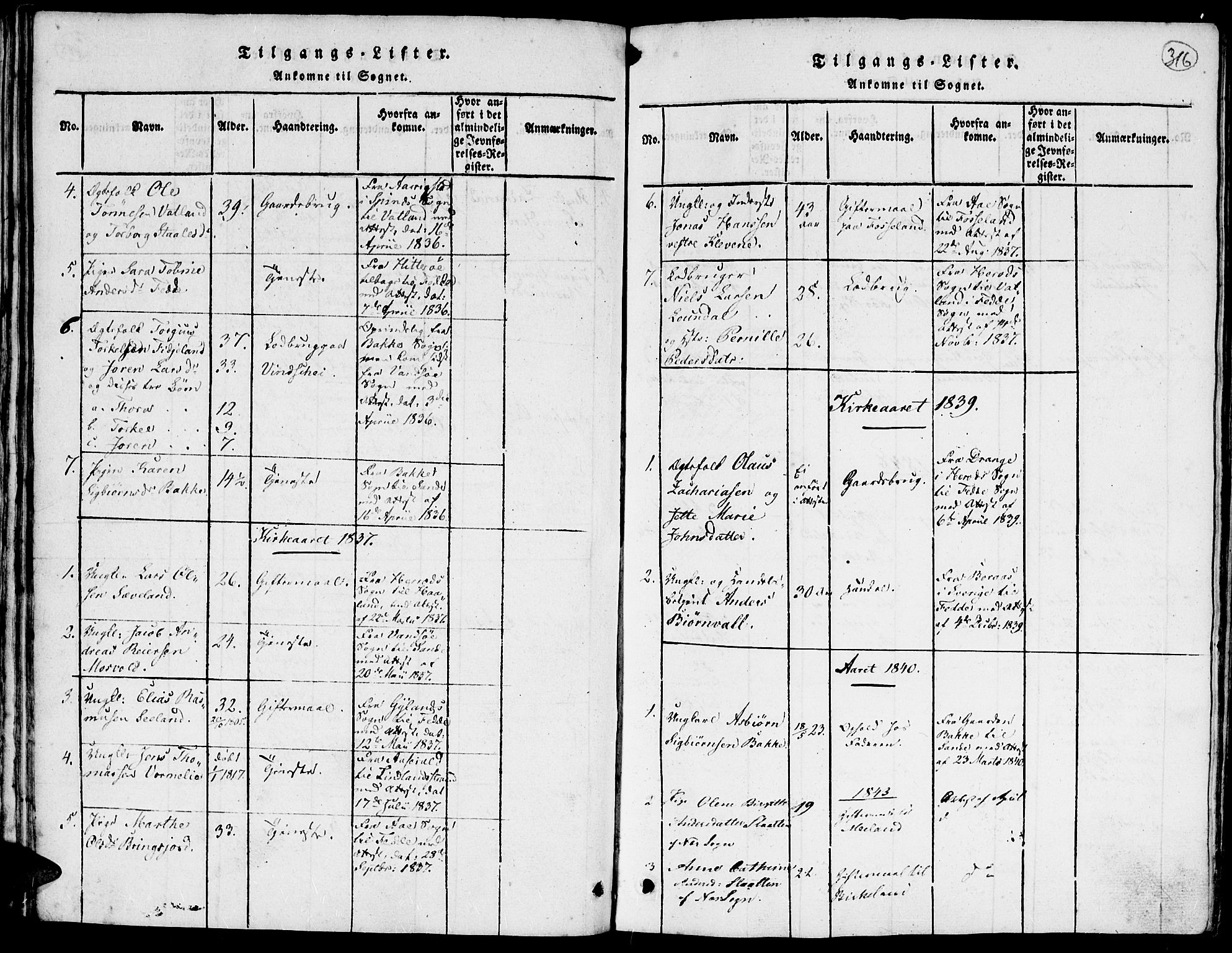 Kvinesdal sokneprestkontor, SAK/1111-0026/F/Fa/Faa/L0001: Parish register (official) no. A 1, 1815-1849, p. 316