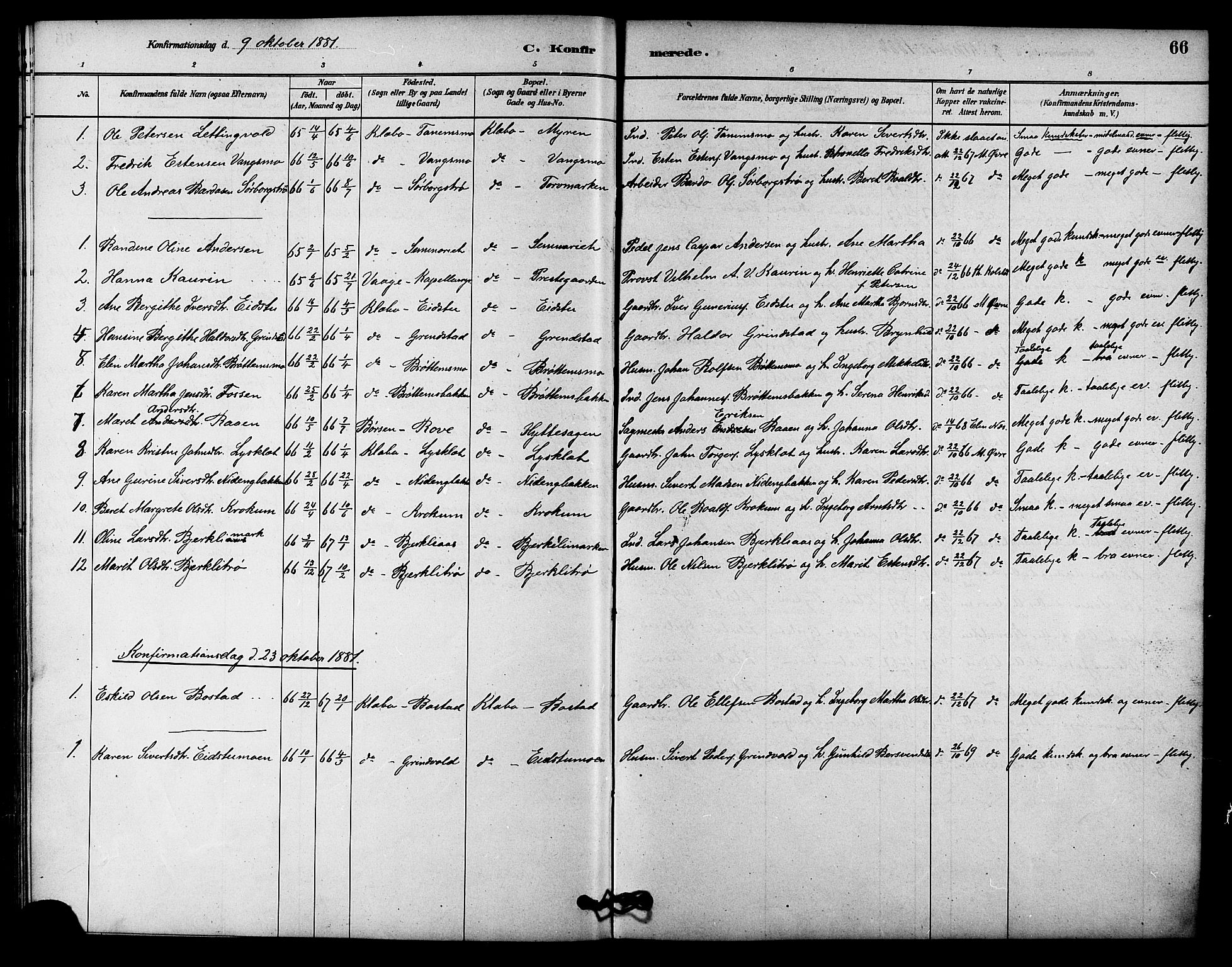 Ministerialprotokoller, klokkerbøker og fødselsregistre - Sør-Trøndelag, SAT/A-1456/618/L0444: Parish register (official) no. 618A07, 1880-1898, p. 66