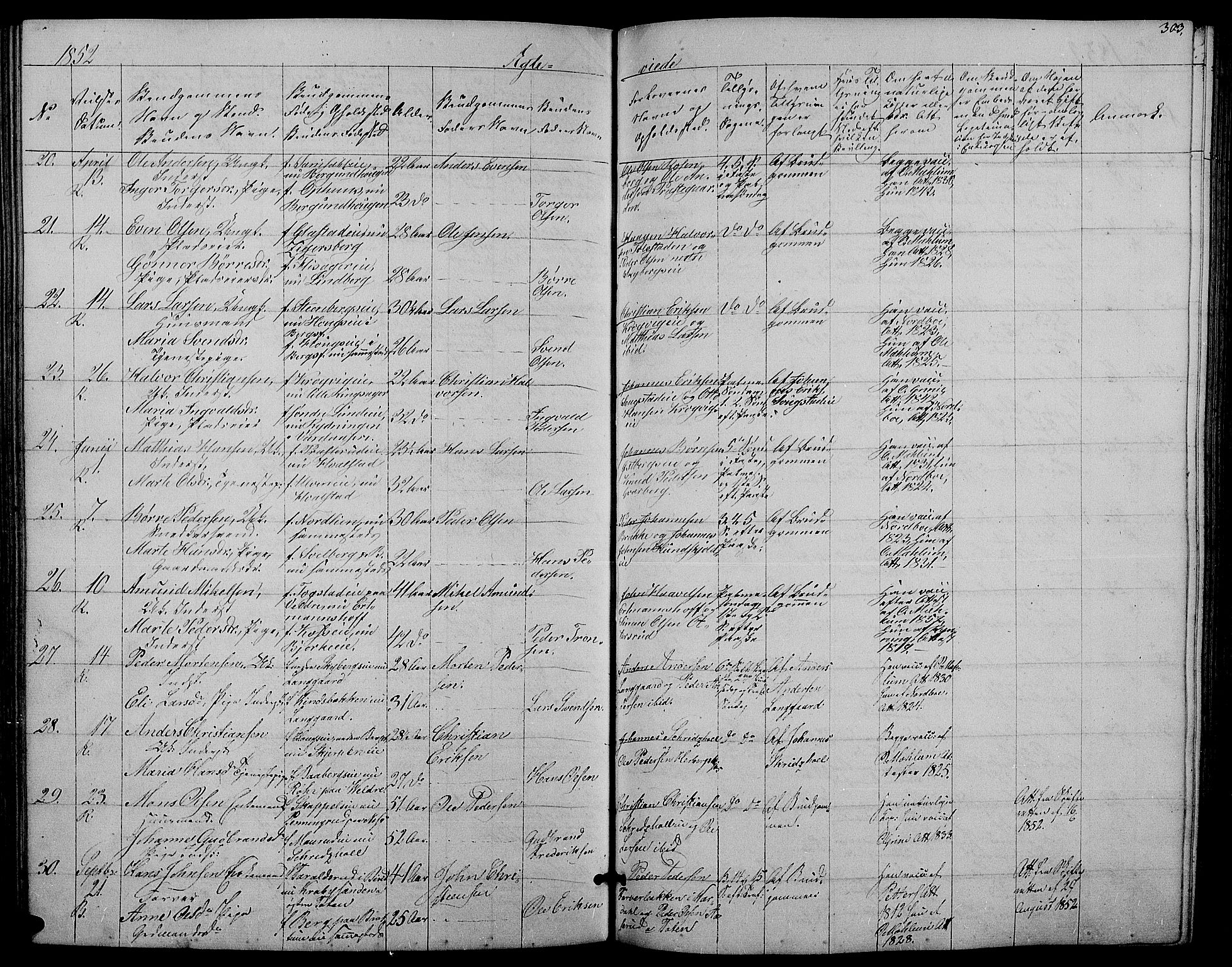 Ringsaker prestekontor, AV/SAH-PREST-014/L/La/L0006: Parish register (copy) no. 6, 1851-1860, p. 303