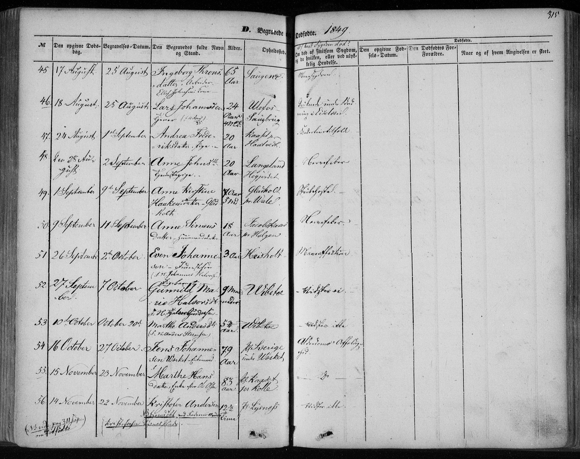 Holla kirkebøker, SAKO/A-272/F/Fa/L0005: Parish register (official) no. 5, 1849-1860, p. 315