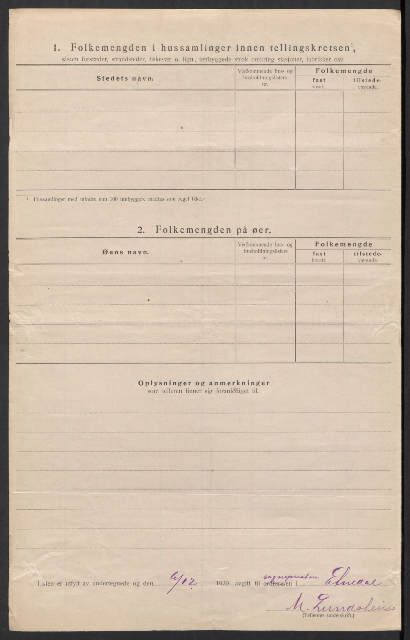 SAH, 1920 census for Etnedal, 1920, p. 30