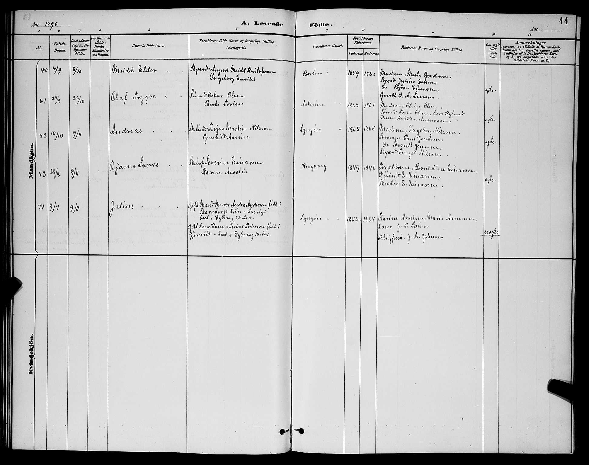 Dypvåg sokneprestkontor, AV/SAK-1111-0007/F/Fb/Fba/L0013: Parish register (copy) no. B 13, 1887-1900, p. 44