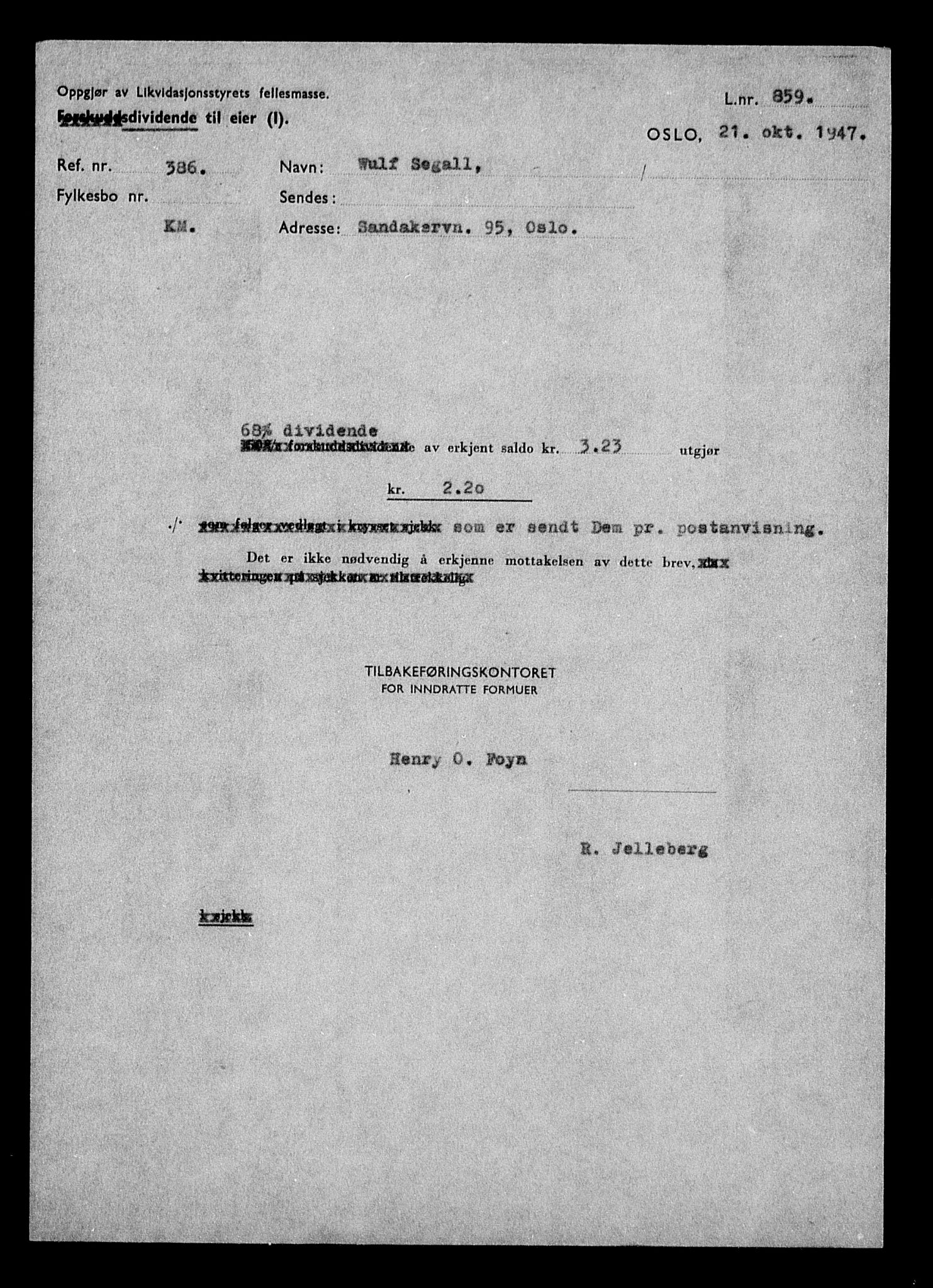 Justisdepartementet, Tilbakeføringskontoret for inndratte formuer, AV/RA-S-1564/H/Hc/Hcc/L0979: --, 1945-1947, p. 667