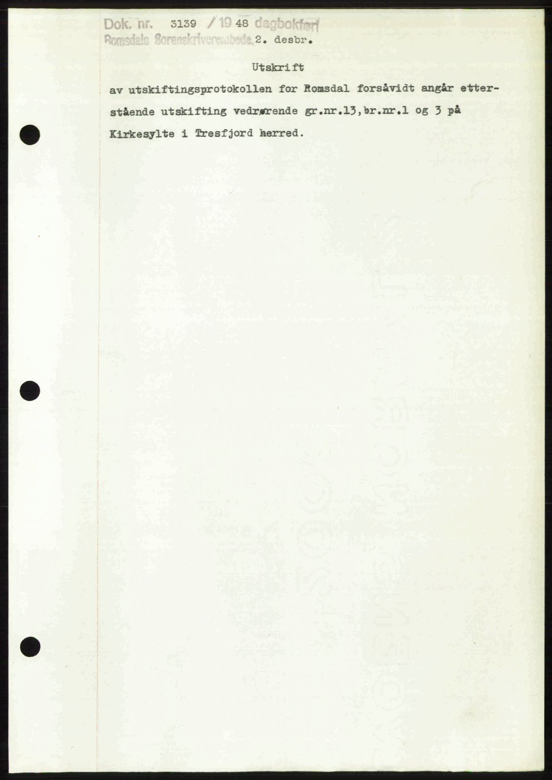 Romsdal sorenskriveri, AV/SAT-A-4149/1/2/2C: Mortgage book no. A28, 1948-1949, Diary no: : 3139/1948