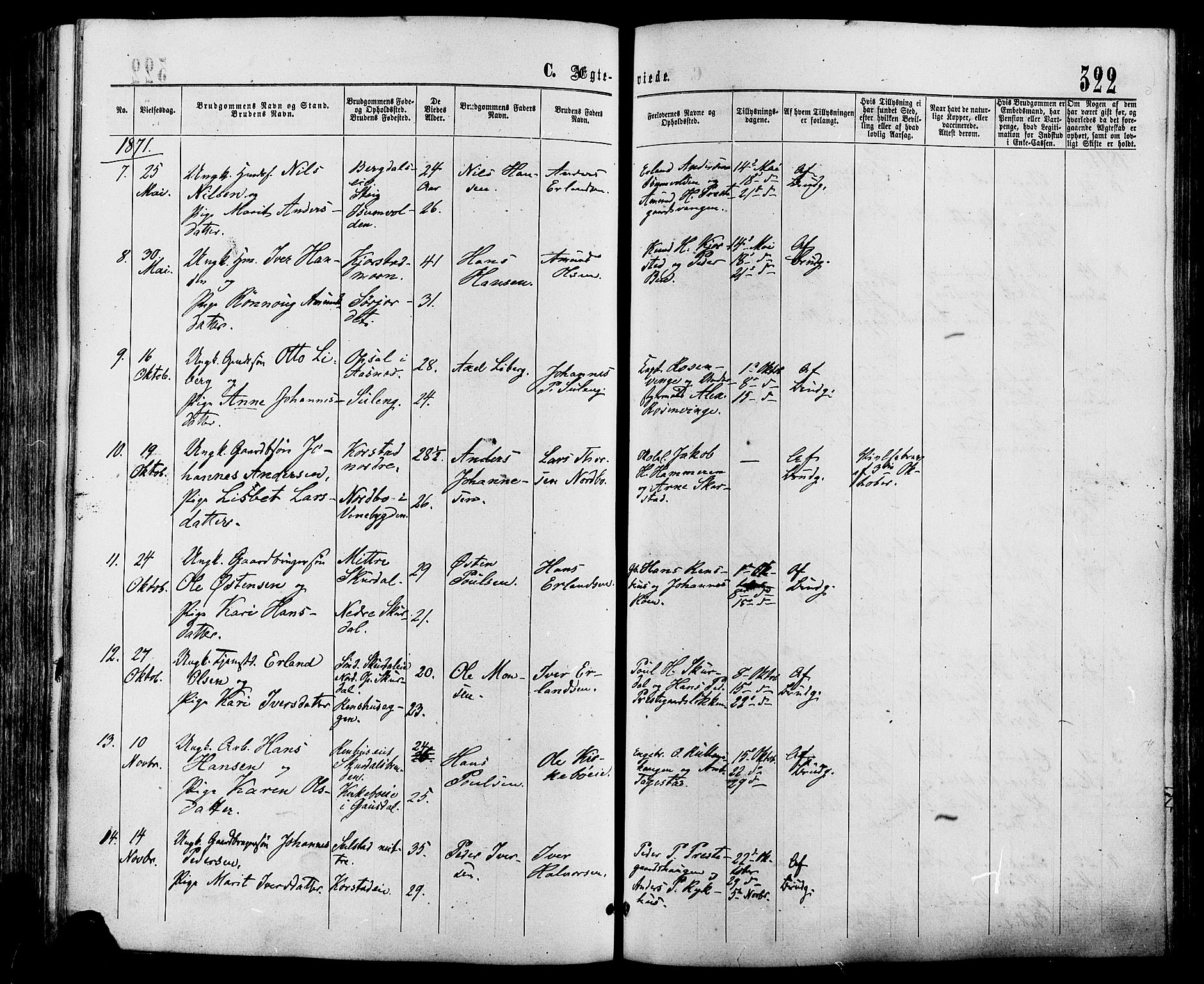 Sør-Fron prestekontor, SAH/PREST-010/H/Ha/Haa/L0002: Parish register (official) no. 2, 1864-1880, p. 322