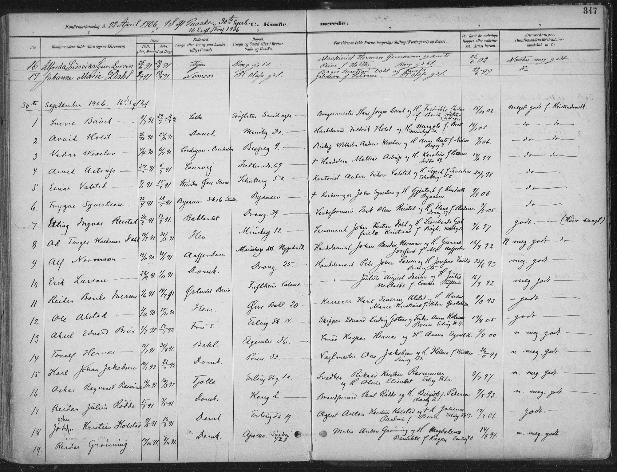Ministerialprotokoller, klokkerbøker og fødselsregistre - Sør-Trøndelag, AV/SAT-A-1456/601/L0062: Parish register (official) no. 601A30, 1891-1911, p. 347