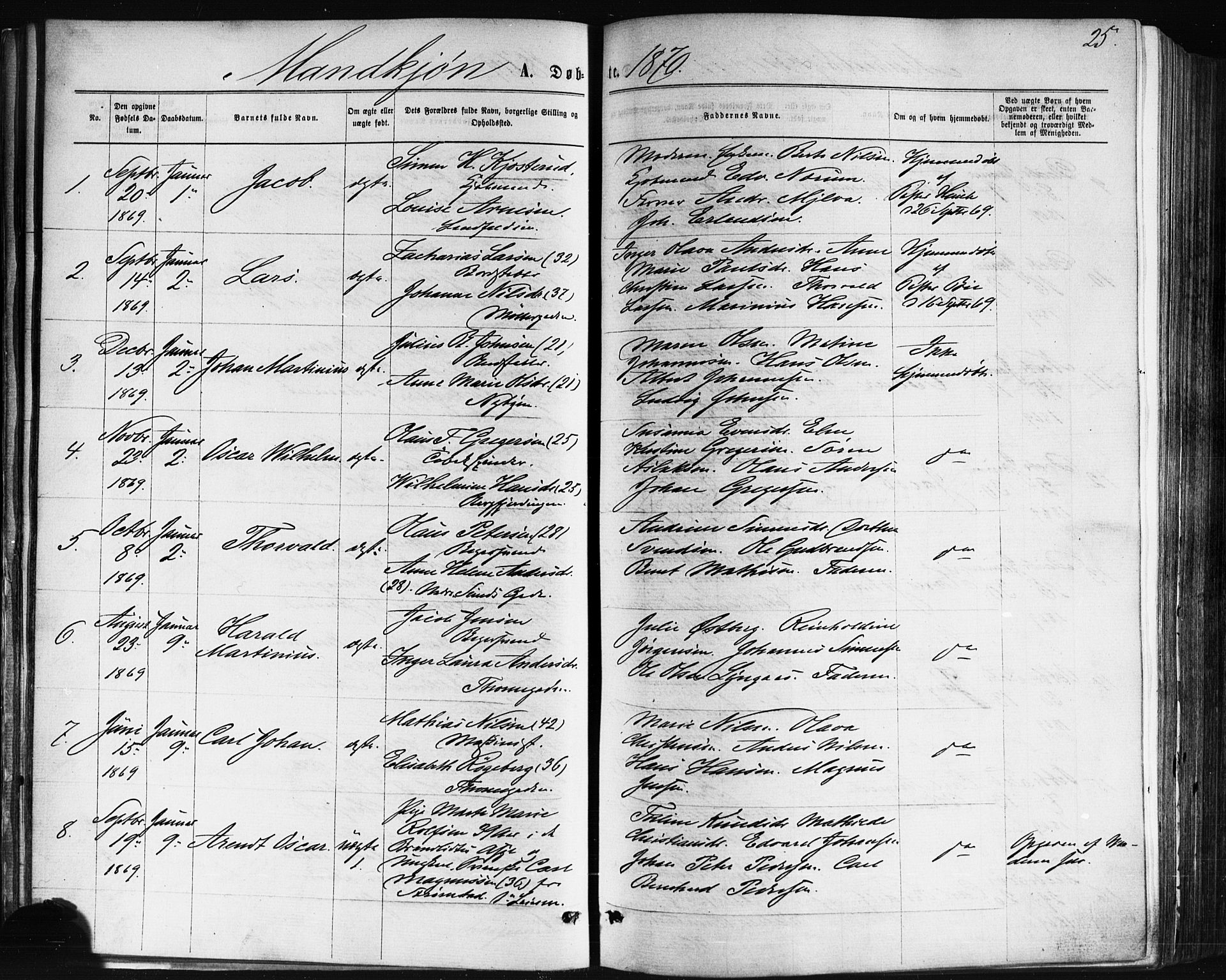 Bragernes kirkebøker, AV/SAKO-A-6/F/Fb/L0004: Parish register (official) no. II 4, 1869-1875, p. 25