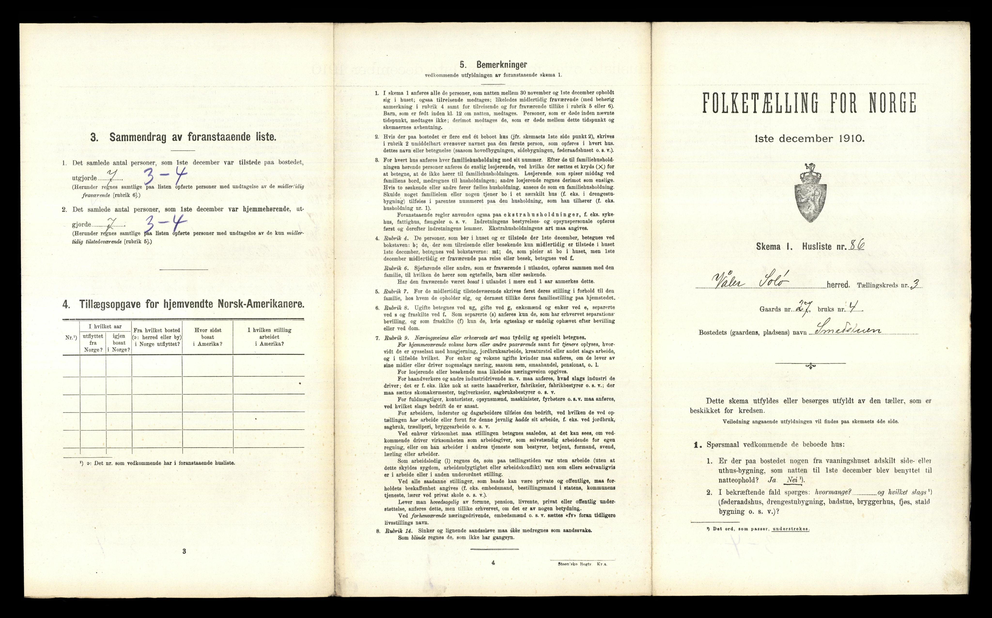 RA, 1910 census for Våler, 1910, p. 485