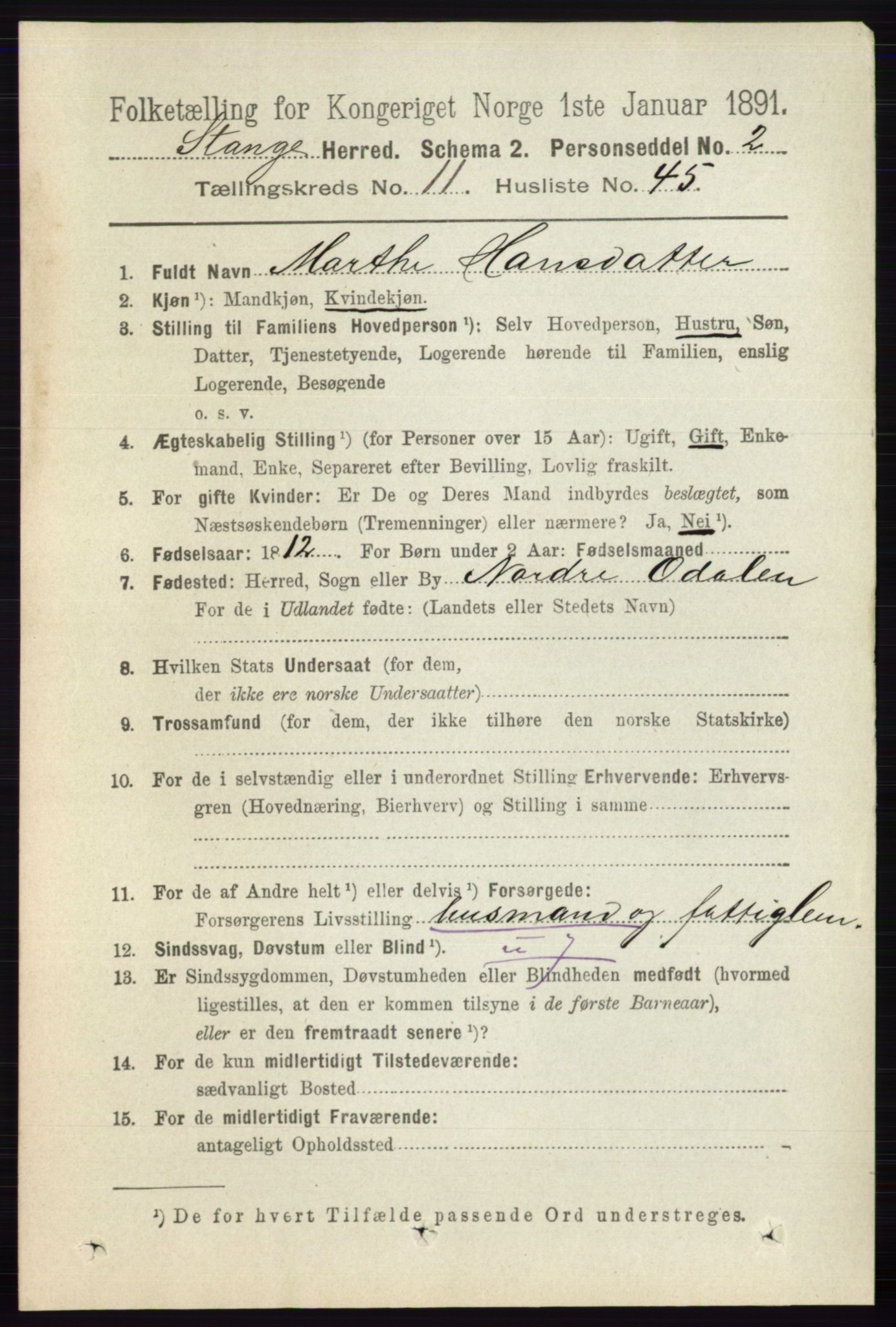 RA, 1891 census for 0417 Stange, 1891, p. 7738