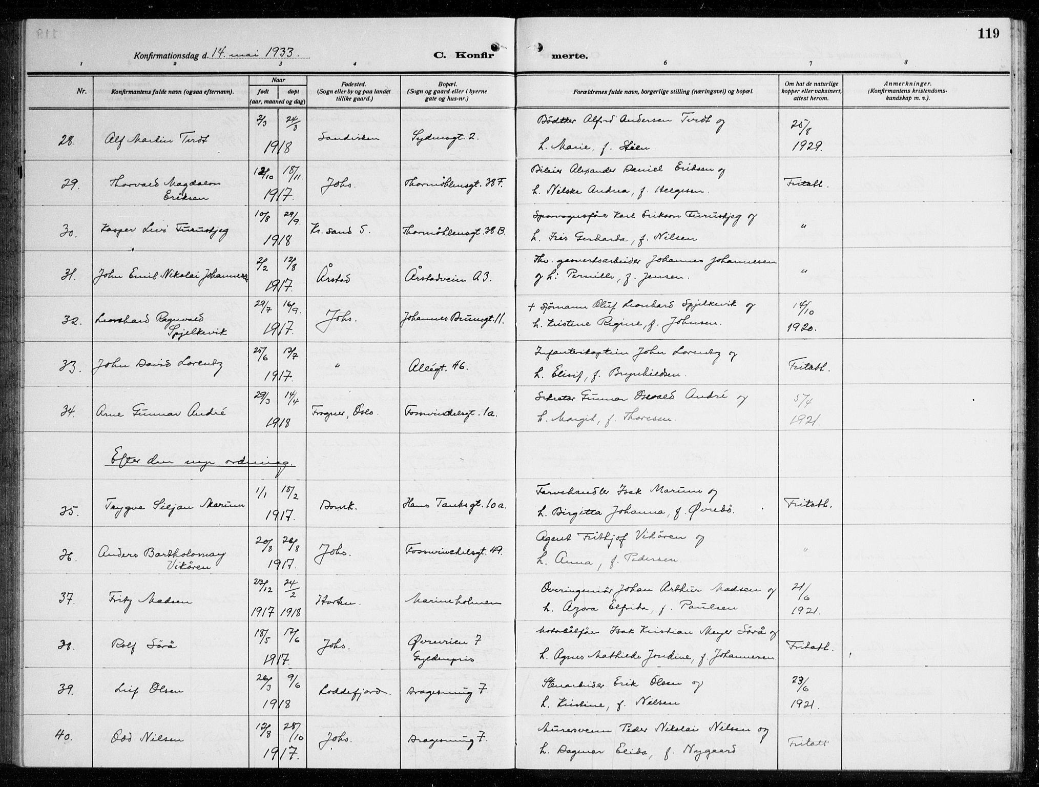 Johanneskirken sokneprestembete, AV/SAB-A-76001/H/Haa/L0010: Parish register (official) no. C 3, 1925-1935, p. 119