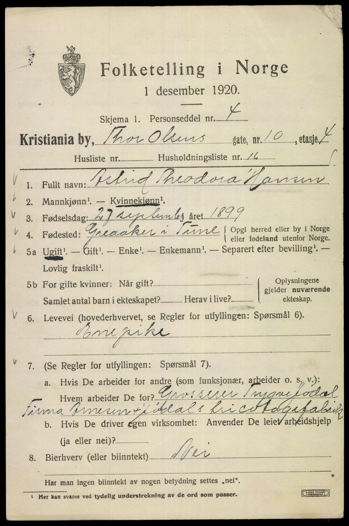 SAO, 1920 census for Kristiania, 1920, p. 574187