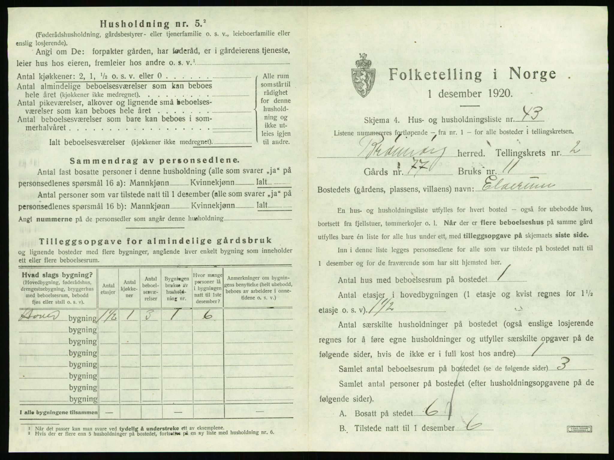 SAT, 1920 census for Brønnøy, 1920, p. 216