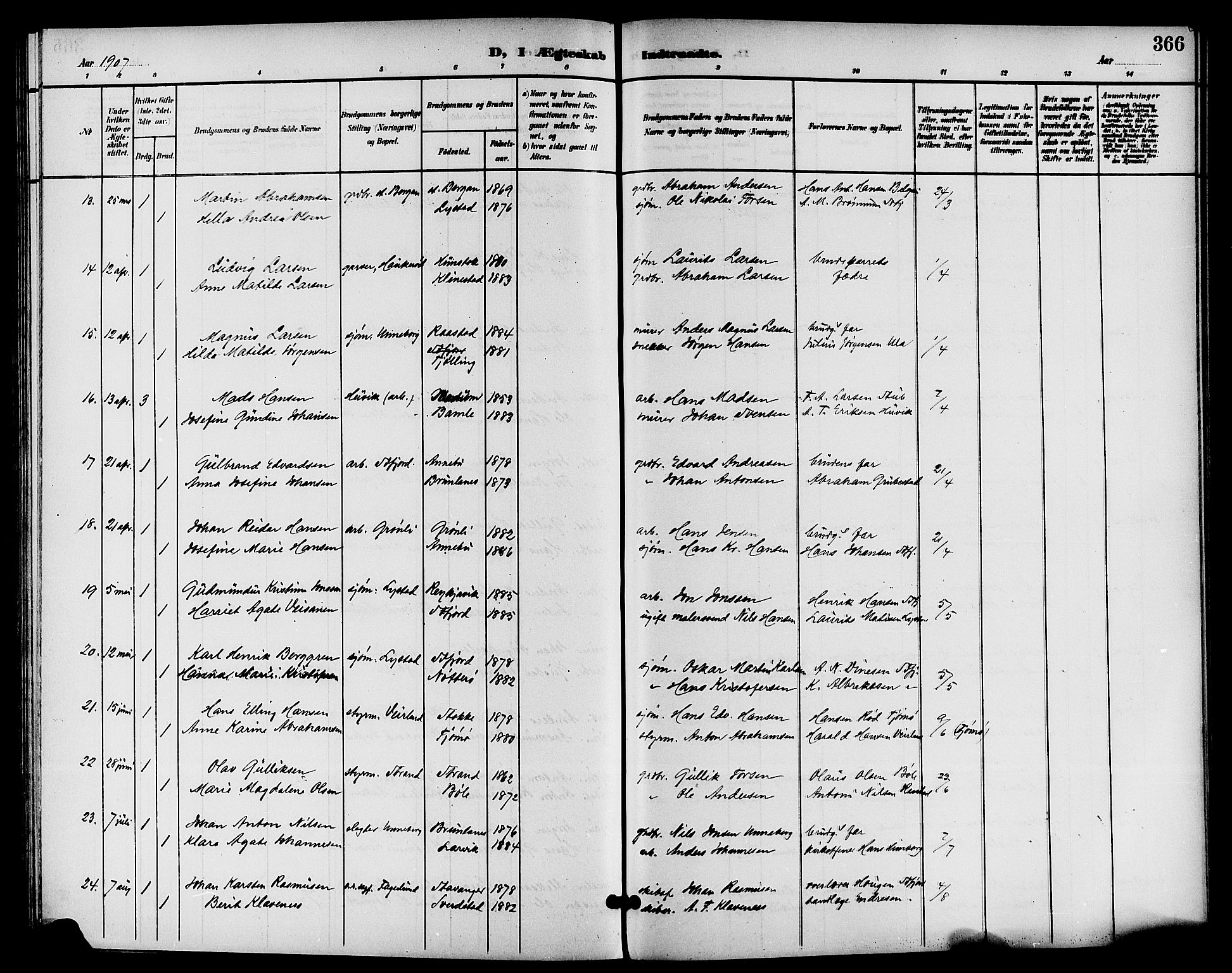 Sandar kirkebøker, SAKO/A-243/G/Ga/L0002: Parish register (copy) no. 2, 1900-1915, p. 366