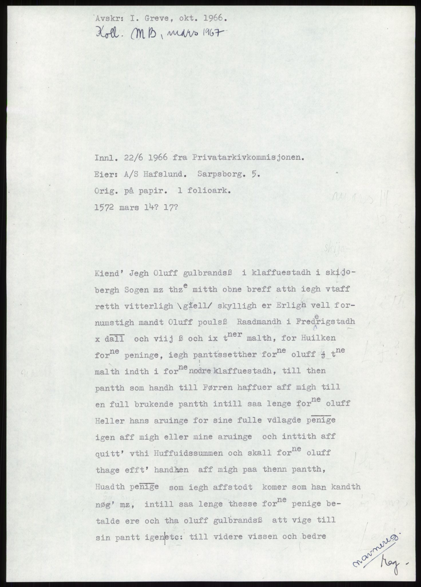 Samlinger til kildeutgivelse, Diplomavskriftsamlingen, RA/EA-4053/H/Ha, p. 169