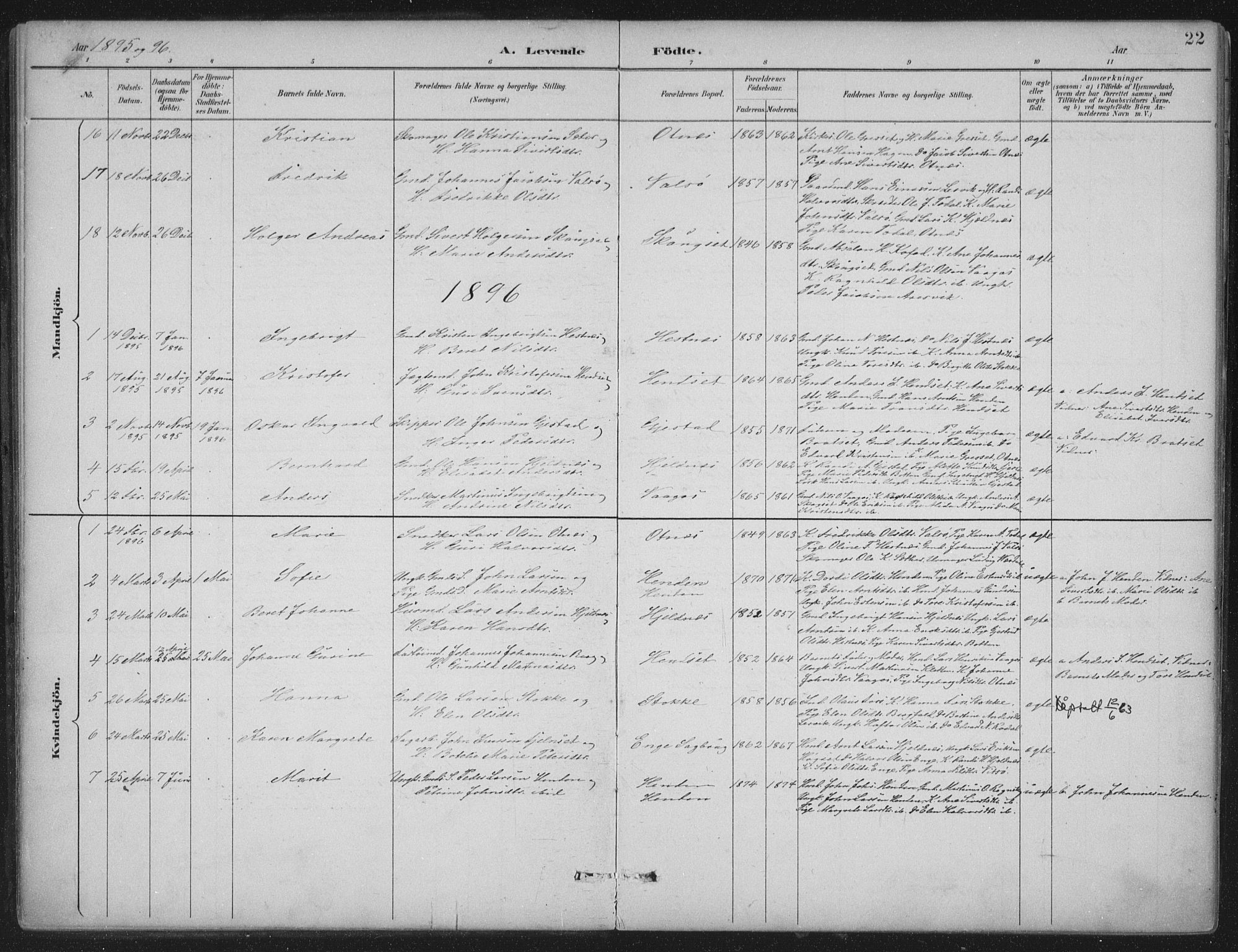 Ministerialprotokoller, klokkerbøker og fødselsregistre - Møre og Romsdal, AV/SAT-A-1454/580/L0925: Parish register (official) no. 580A02, 1888-1913, p. 22