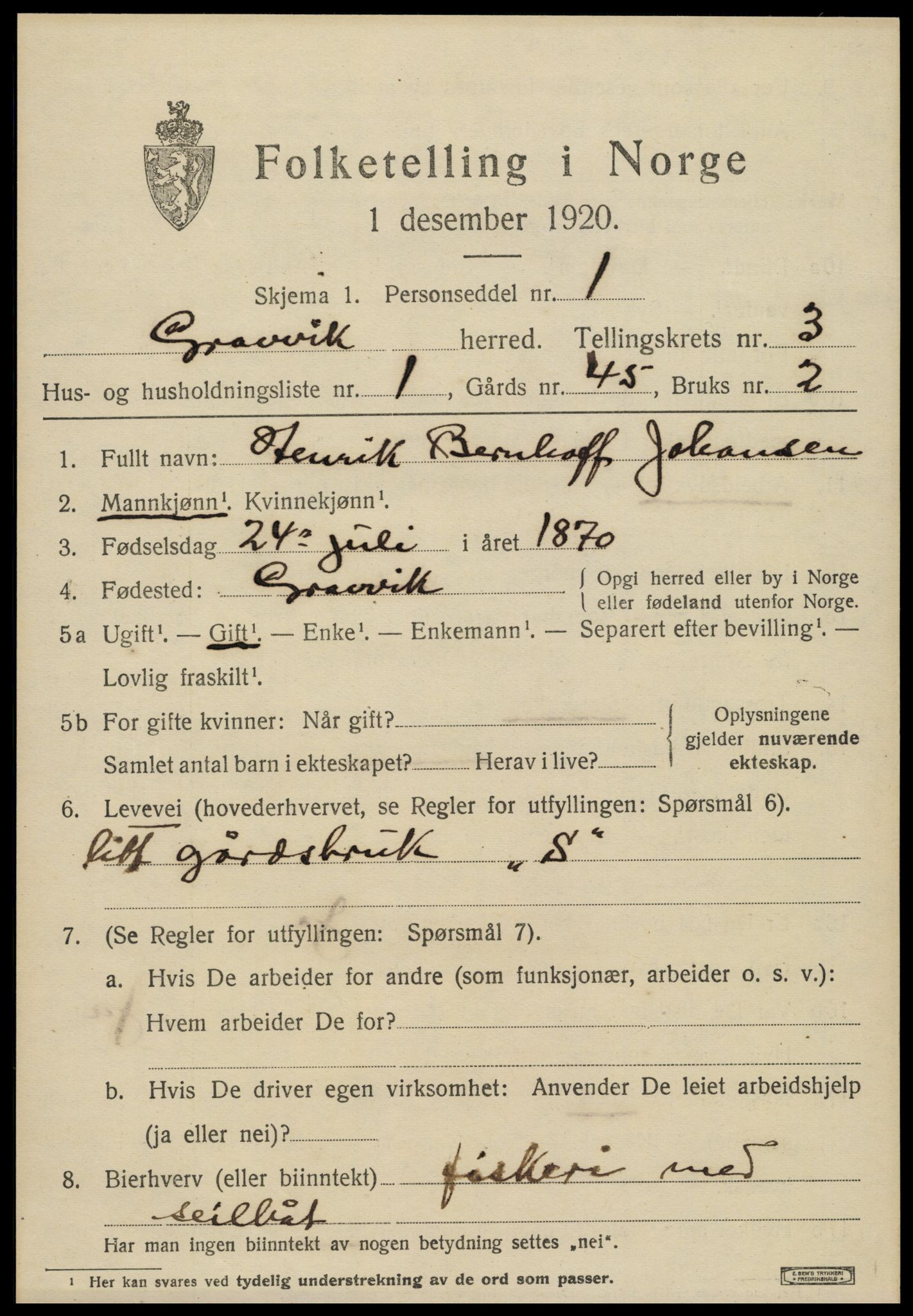 SAT, 1920 census for Gravvik, 1920, p. 1598